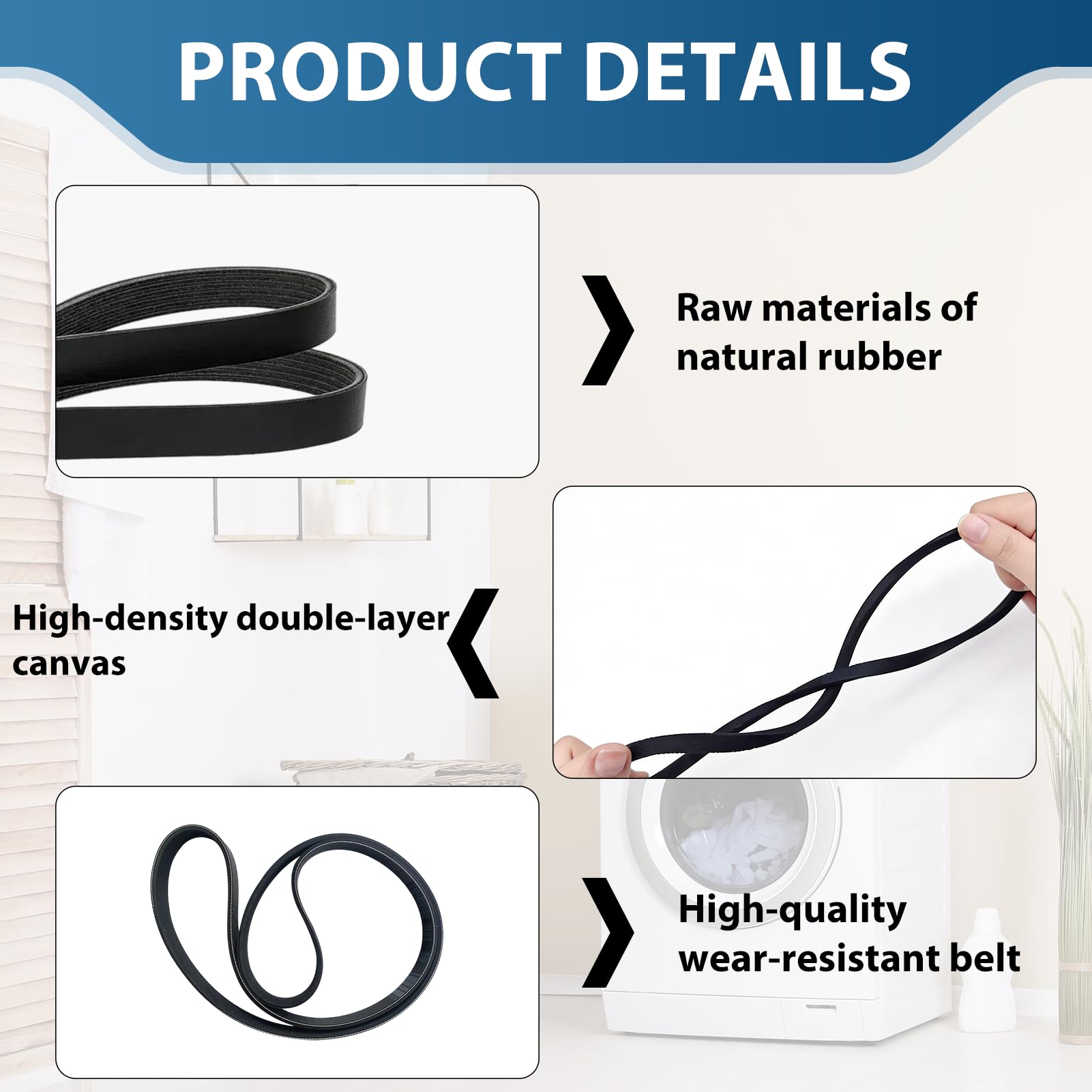 7PH2010 Courroie Nervurée en V pour Sèche-Linge, Accessoires de Sèche-linge pour Maison Compatible avec Whirlpool et Hotpoint, Courroie en Caoutchouc Fermée C00311014 - 3