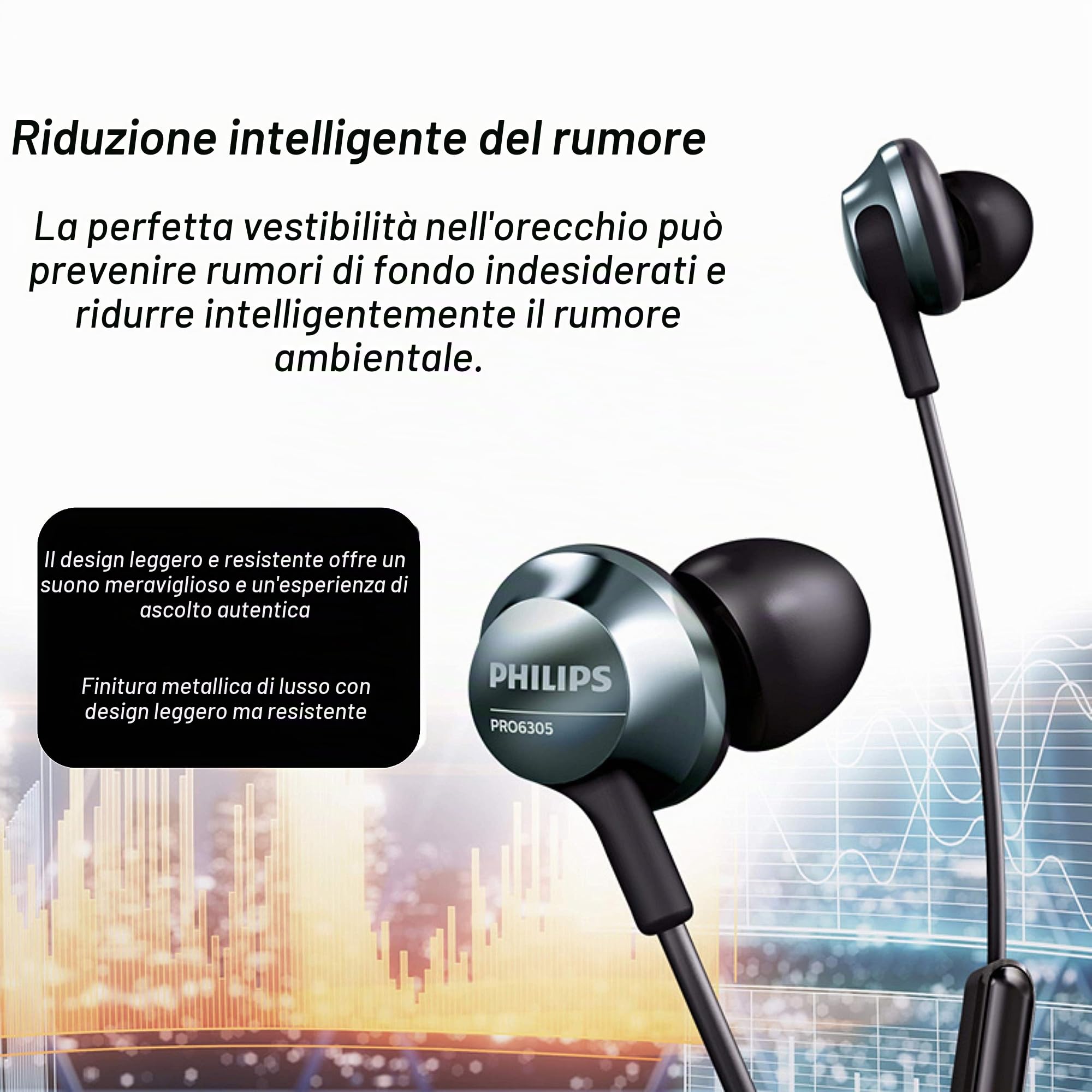 PHILIPS Auricolari in-ear con cavo professionale, con microfono e bassi potenti, audio ad alta risoluzione, vestibilità comoda, auricolari leggeri con microfono