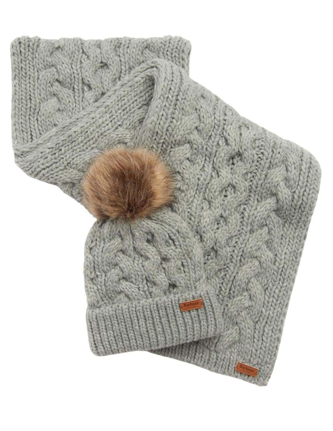 Barbour Ladies Penshaw Beanie & Scarf Set Grey One Size