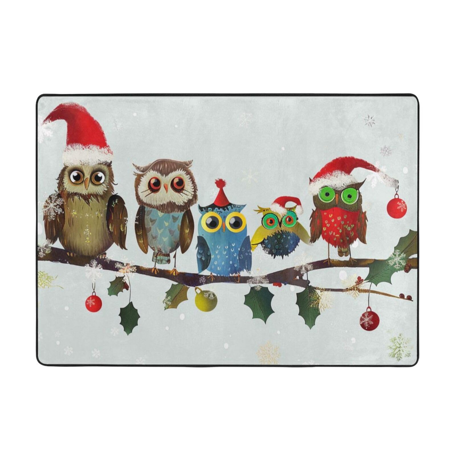 Grand tapis de Noël salon chouette grande taille 203 x 147