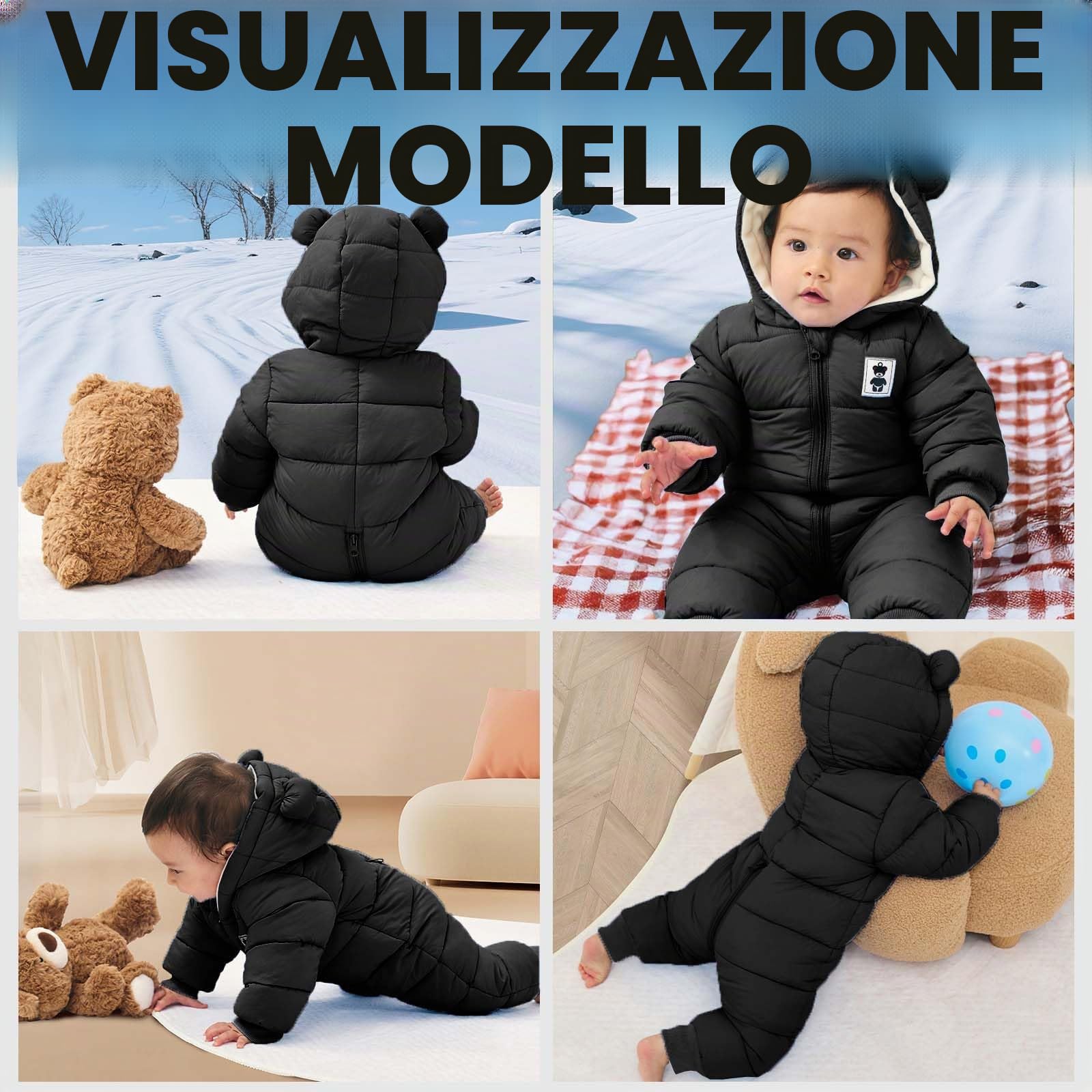 Bambini Pagliaccetto con Cappuccio Invernale, Neonato Snowsuit Ragazze Ragazzi Manica Lunga Fleece Outfits Outwear Vestiti Pigiama Regalo 6-9 mesi