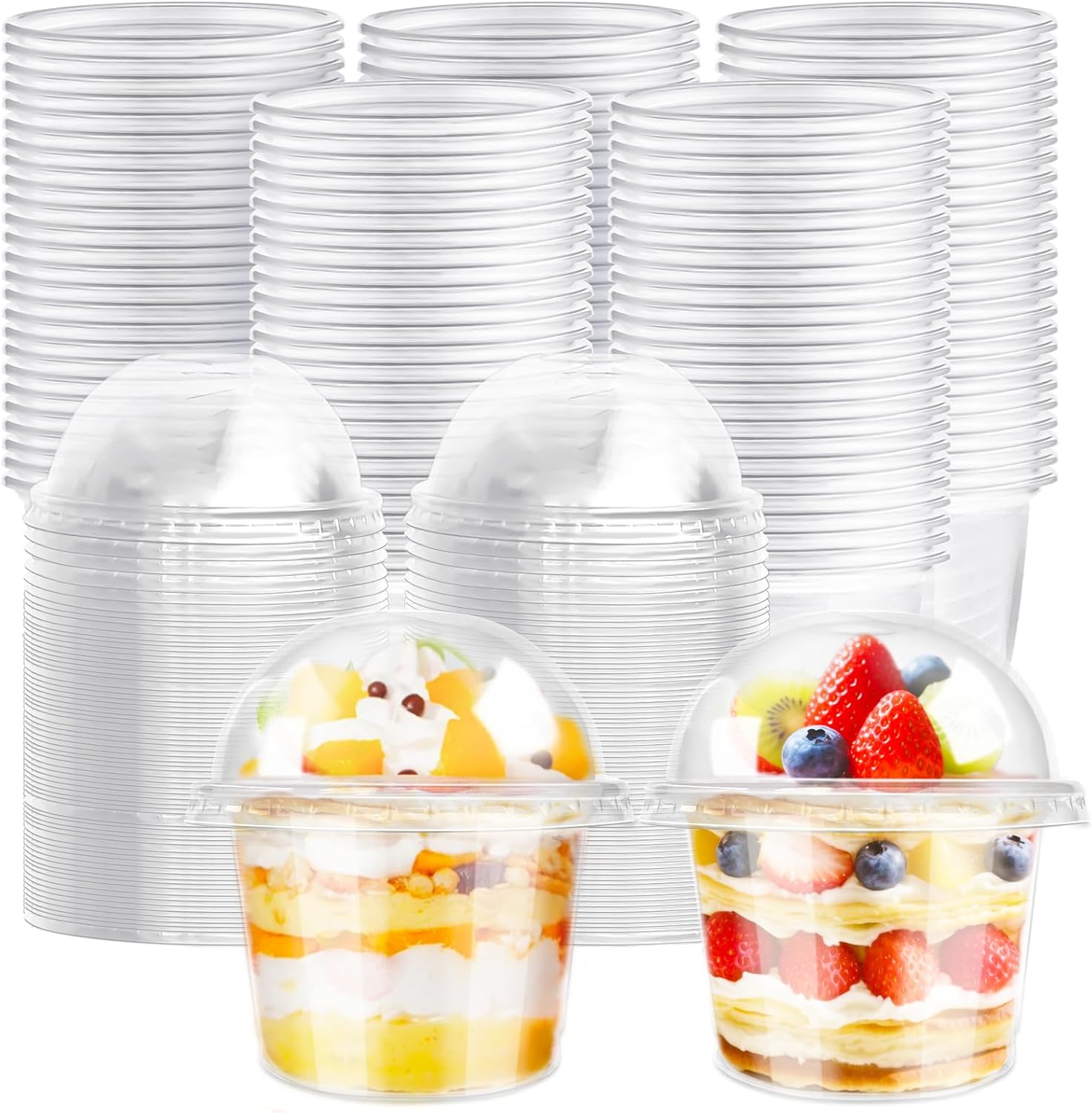 Jnnzzggu 50 Pcs 8 OZ Disposable Plastic Cups with Dome Lids, Clear Dessert Cup, Mini Parfait Appetizer Containers for Ice Cream, Cake, Fruit, Pudding, Jello Shot, Drink, Yogurt, Soups, Salad, Snacks
