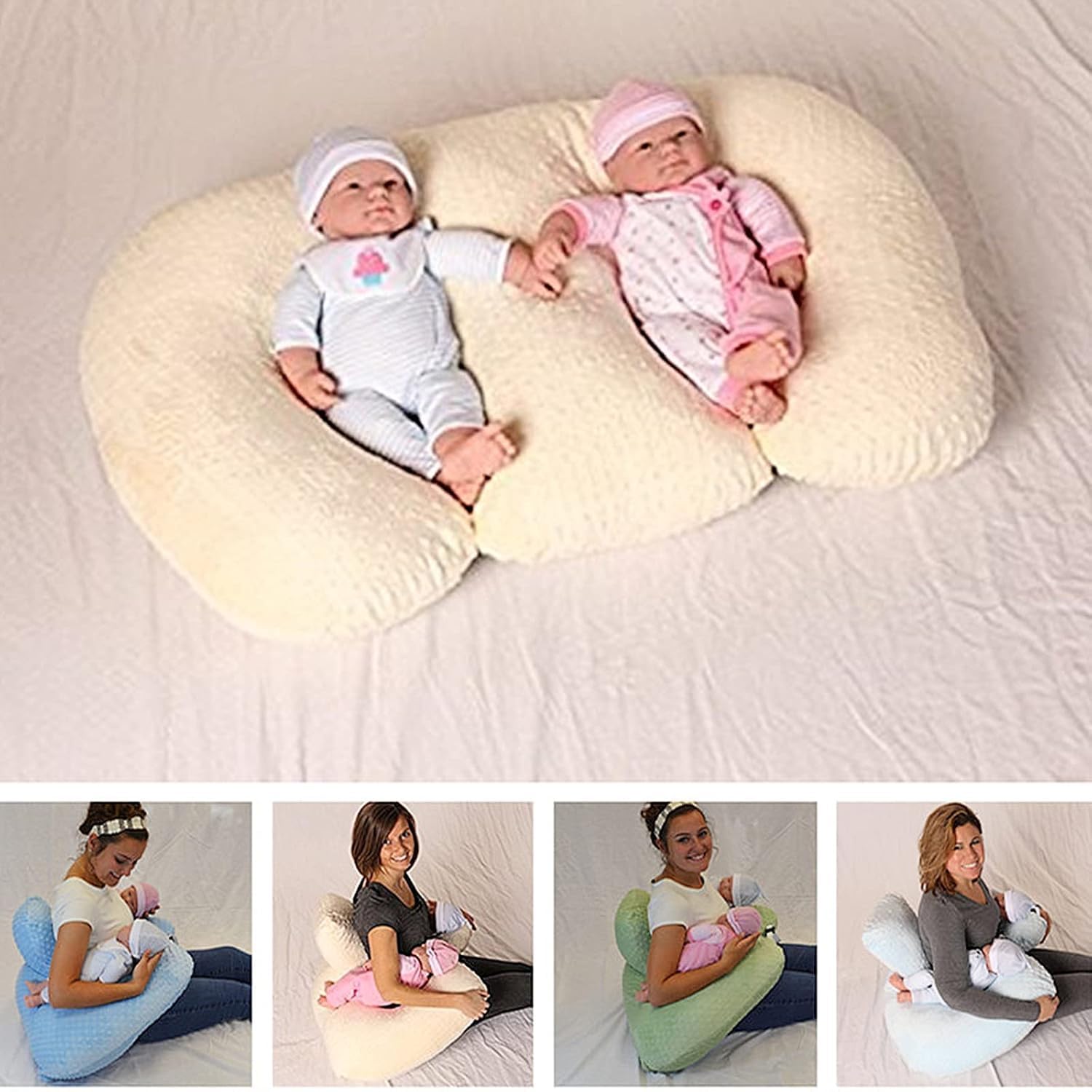 Multifunktionales Stillkissen für Zwillinge, Stillkissen für Schwangere Frauen, maschinenwaschbar, Baumwollstoff, Doppelstützkissen, Grau