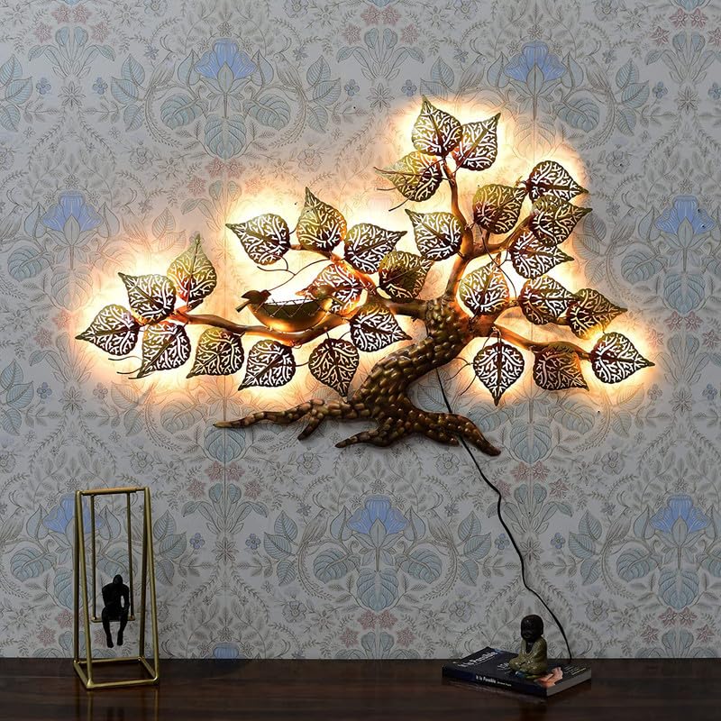 Image of Bharat Art Metal Tree Wall Art with LED Light for Living Room | Handcrafted Iron Tree Wall Hanging Home Decoration for Bedroom, Hall, Office & Entrance | Nest Tree | 39 X 1.5 X 24 inch | WD051