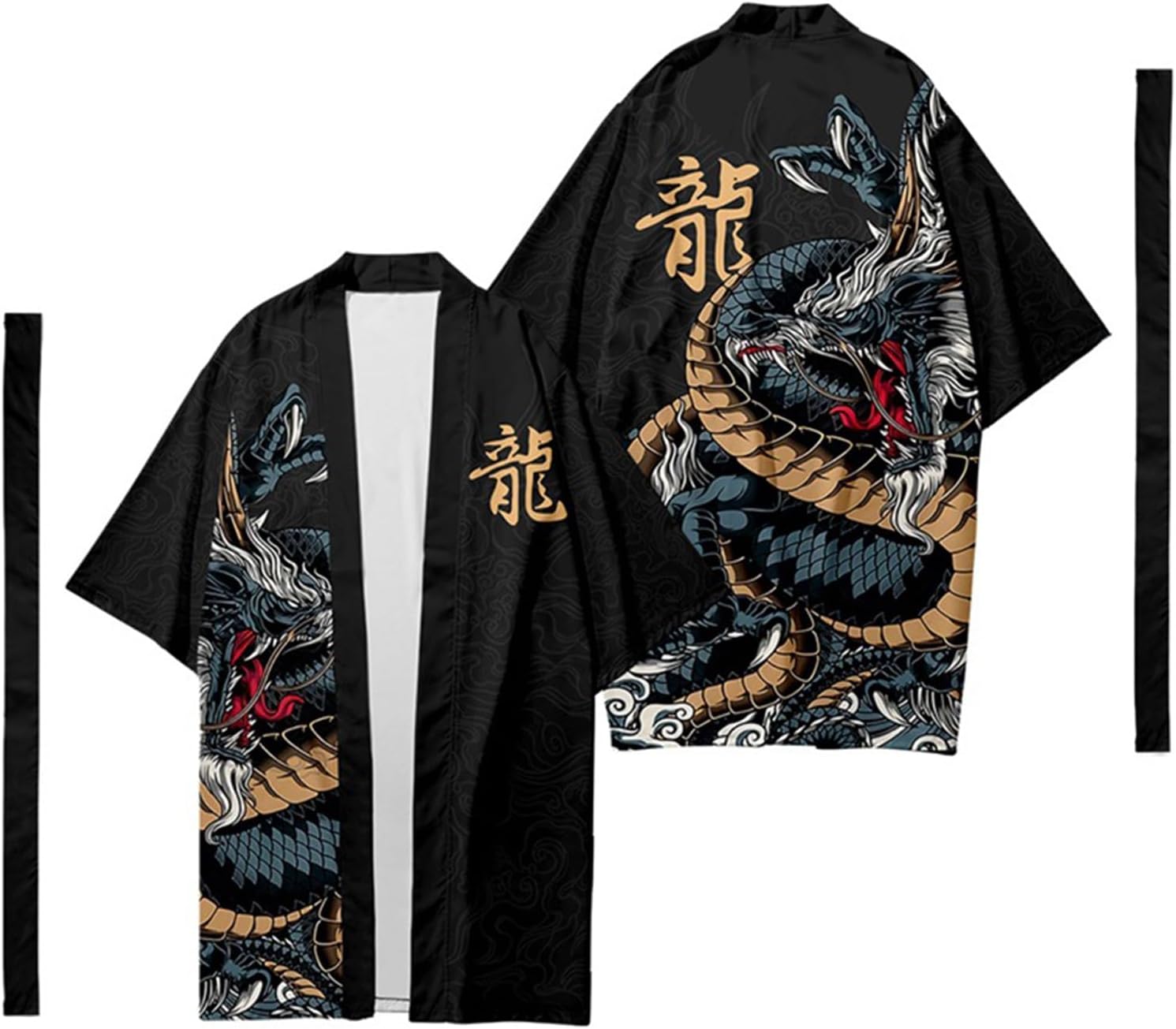 Mens Loose 3/4 Wide Sleeve Kimono Longline Yukata Robe Gown Tops Shirt Haori Coat Japanese Style