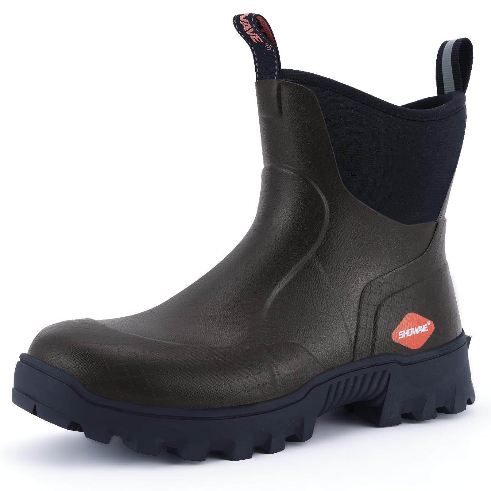 ShowaveMen's Short Rubber Boots Waterproof Rain Boots Insulated Working Booties with Comfortable Sports Sole