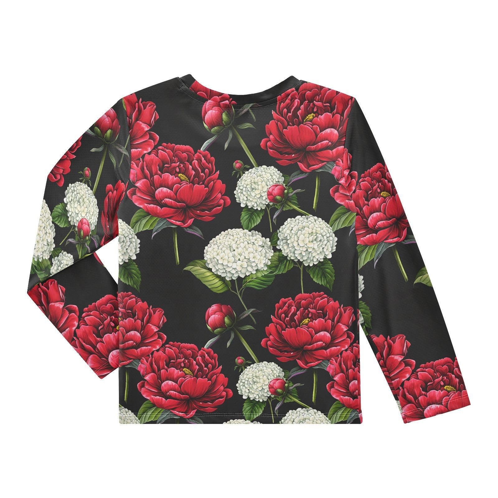 Peony Hydrangea Floral Black Boy's Rash Guard Swim Shirt Long Sleeve Sun Shirt for Kids Toddlers UPF50+ 4T