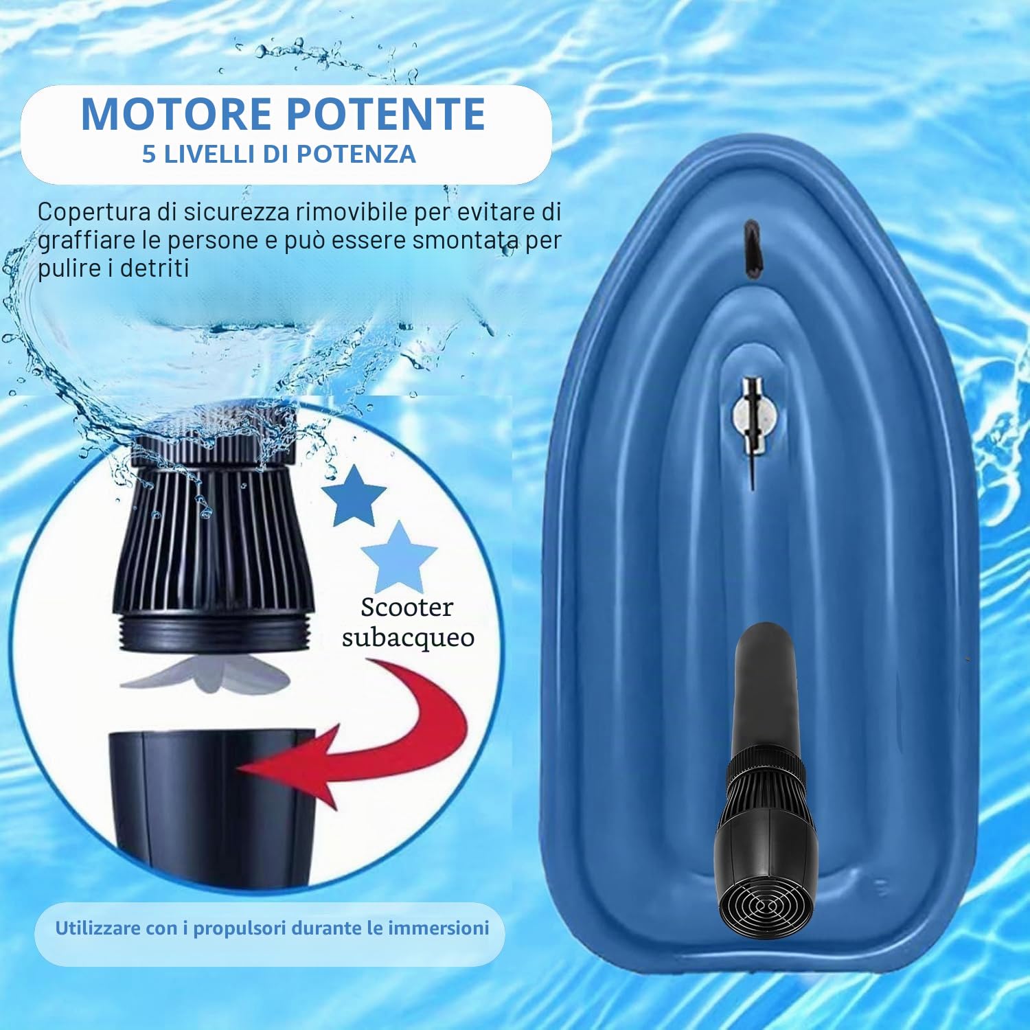 Motoscafo Elettrico Gonfiabile ad Acqua per 1-3 Persone, Jet Ski Barca Gonfiabile con propulsore subacqueo Staccabile, 10000 mAh/16000 mAh (Opzionale), capacità di 330 libbre.,500W10A