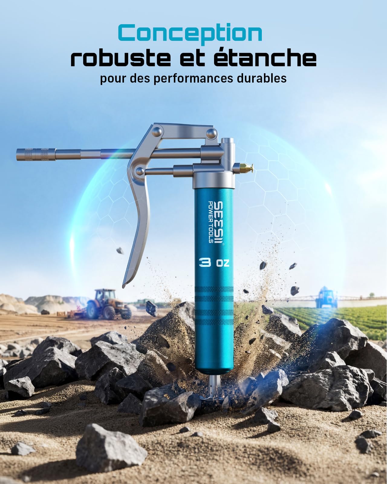 Seesii Mini Pompe à Graisse Manuelle 85g, 4000 PSI Kit Pistolet à Graisse avec Flexible, 4 Raccords, Tube D'extension, Compact et étanche, pour Motos, Automobiles, Machines Agricoles et Bateaux