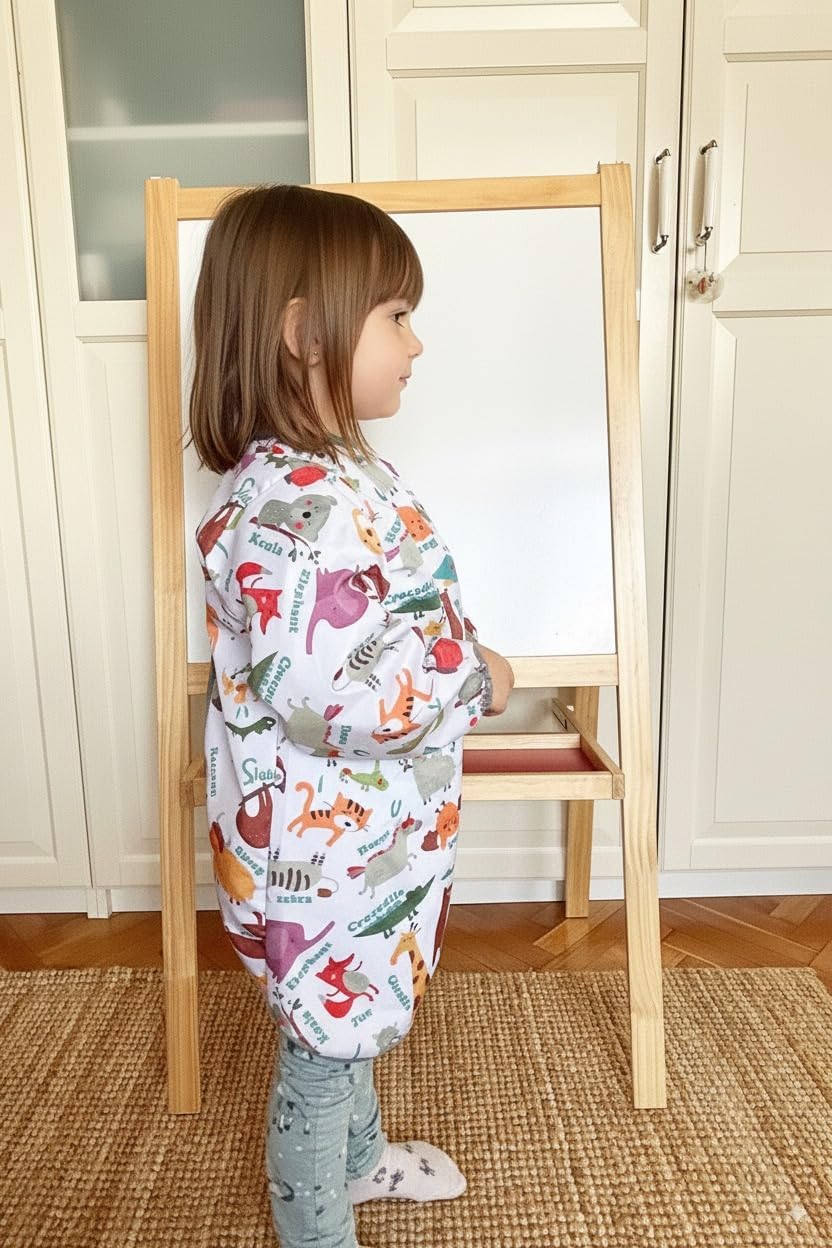 Kids Art Smock, Waterproof Toddler Painting Apron, Long Sleeve, Adjustable Neck, Reusable & Washable