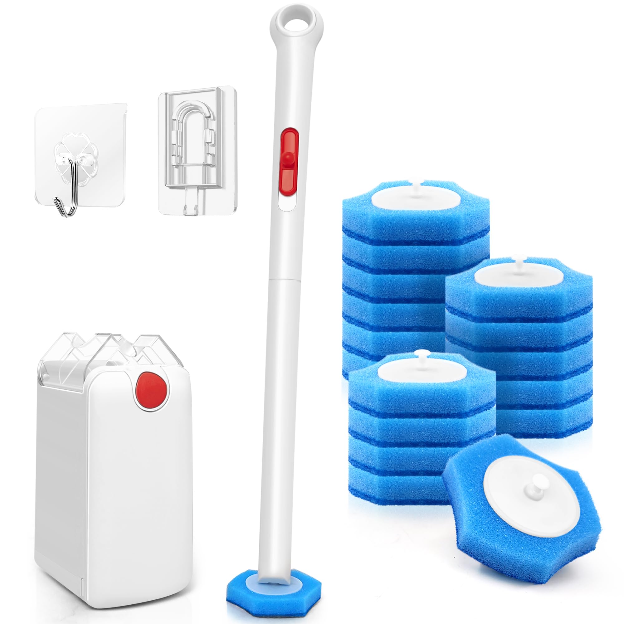 JEHONN Disposable Toilet Bowl Cleaner Brush with Upgraded Clamping System, Wall Mounted Bathroom Scrubber Wand and Holder Set for Bathtub Sink Wash Basin, 16 Refills