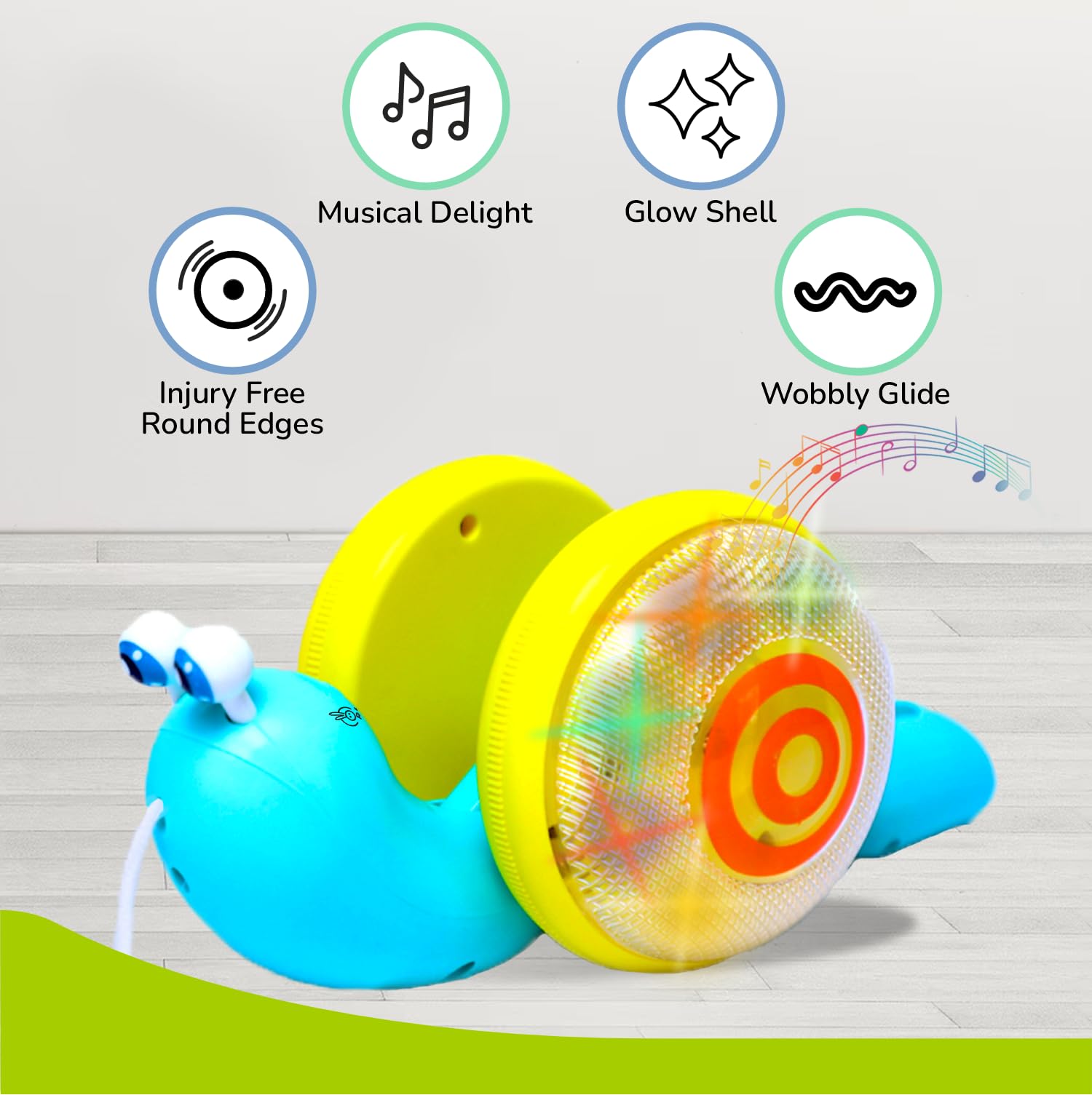 R for Rabbit Orapple Snail Tune Musical Pull-Along Toy for Baby |Lights, Music & Smooth Wheels | Safe Design Injury-Free Edges | Enhances Sensory, Auditory & Motor Skills 12+ Months Kids (Blue Yellow) 2