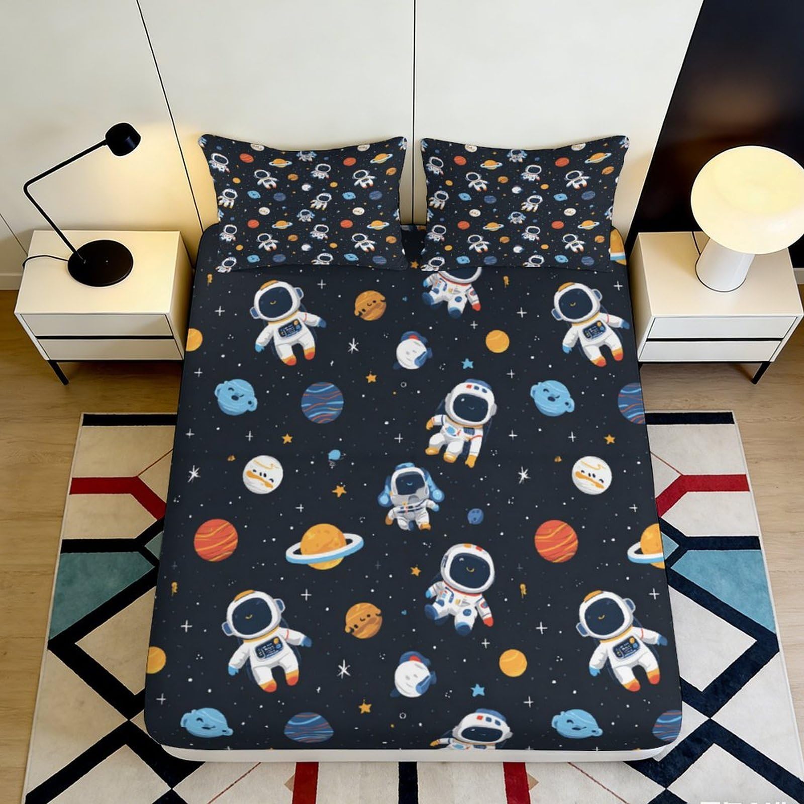 Pnayamiorkfel Style-10 3D Printed Astronaut Space Fitted Sheet Microfiber Anti-Slip Easy Care Planet Mattress Cover Bedroom Decor 90X200x25cm