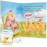 Mothers Day Card with Sound & Motion - Chicken Musical Pop Up Mothers Day Card for Mom, Wife - Animated Mother’s Day Gift from Son, Daughter, Husband - 5.9" x 7.9"