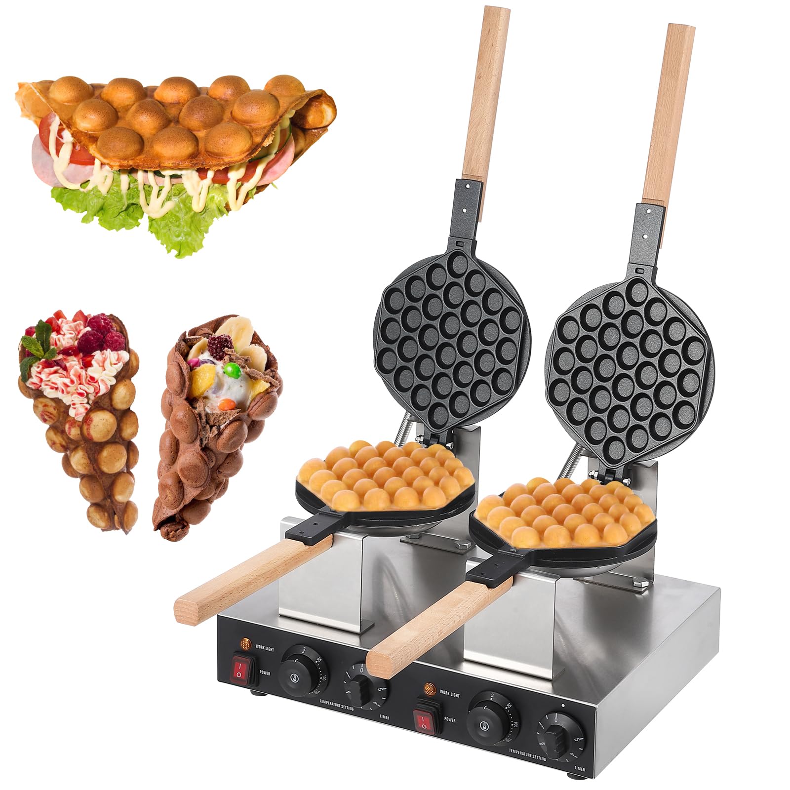 Bubble Waffle Maker 2800W, Double-Side Heating Non-Stick Electric Egg Waffle Machine for Home and Commercial Use, Quick and Even Cooking for Snacks and Desserts