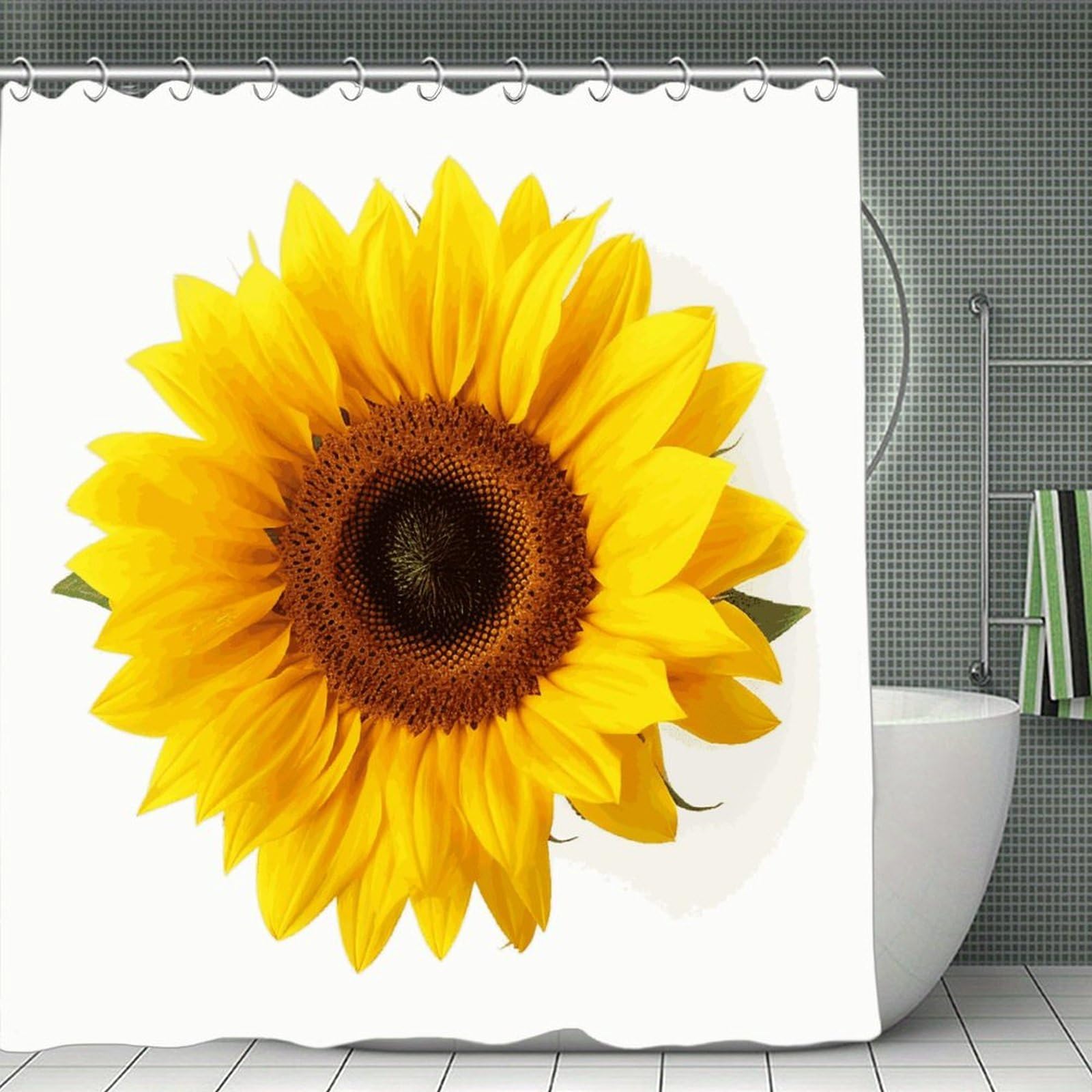 FekiLoot Sunflower Isolated Shower Curtain Minimalist Thick Bathroom Curtain Washable Modern Bathroom Shower Curtain Heavy Duty Waterproof Cloth Bath Curtain with Hooks 70.8"x70.8"