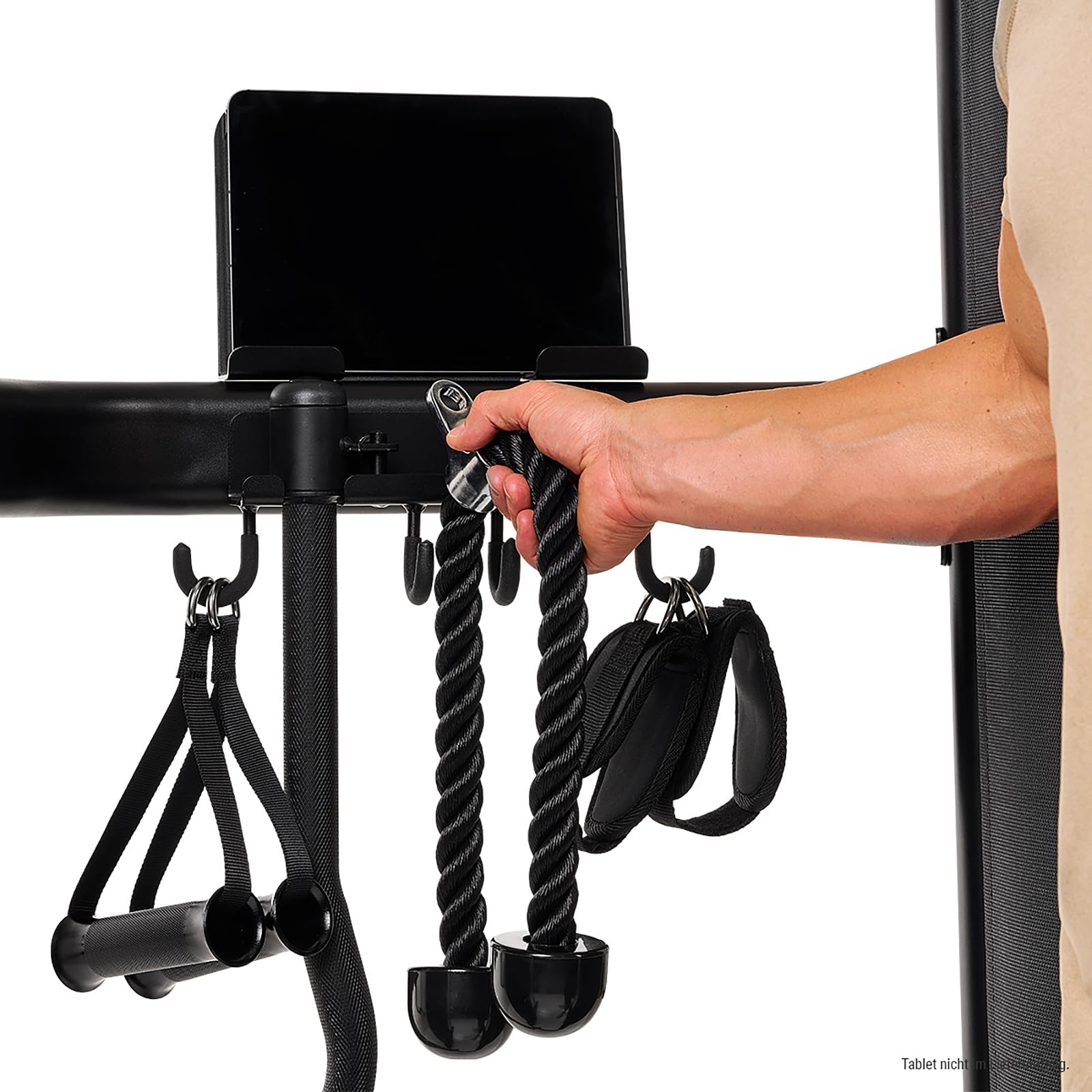 HAMMER Kraftstation Autark 8.0, kompakte Fitnessstation für zu Hause, Fitness-Tower mit Doppel-Seilzugsystem, 2 x 80 kg Gewichtsblöcke, Multigriff-Klimmzugstange, Home Gym Sport Gerät