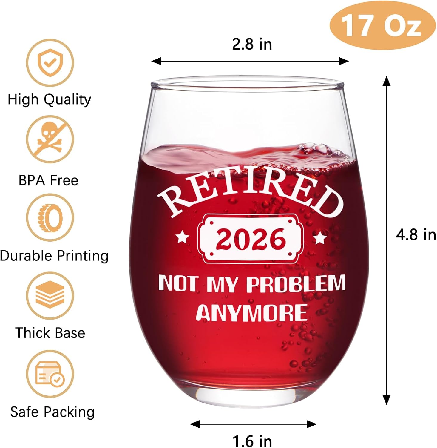 Futtumy Retirement Gifts for Women & Men, Retired 2026 Not My Problem Anymore Stemless Wine Glass, Funny Retired Gifts for Coworker Lady Boss Friend Dad Mom Teacher Grandma Retirement Christmas,17 Oz - Image 6