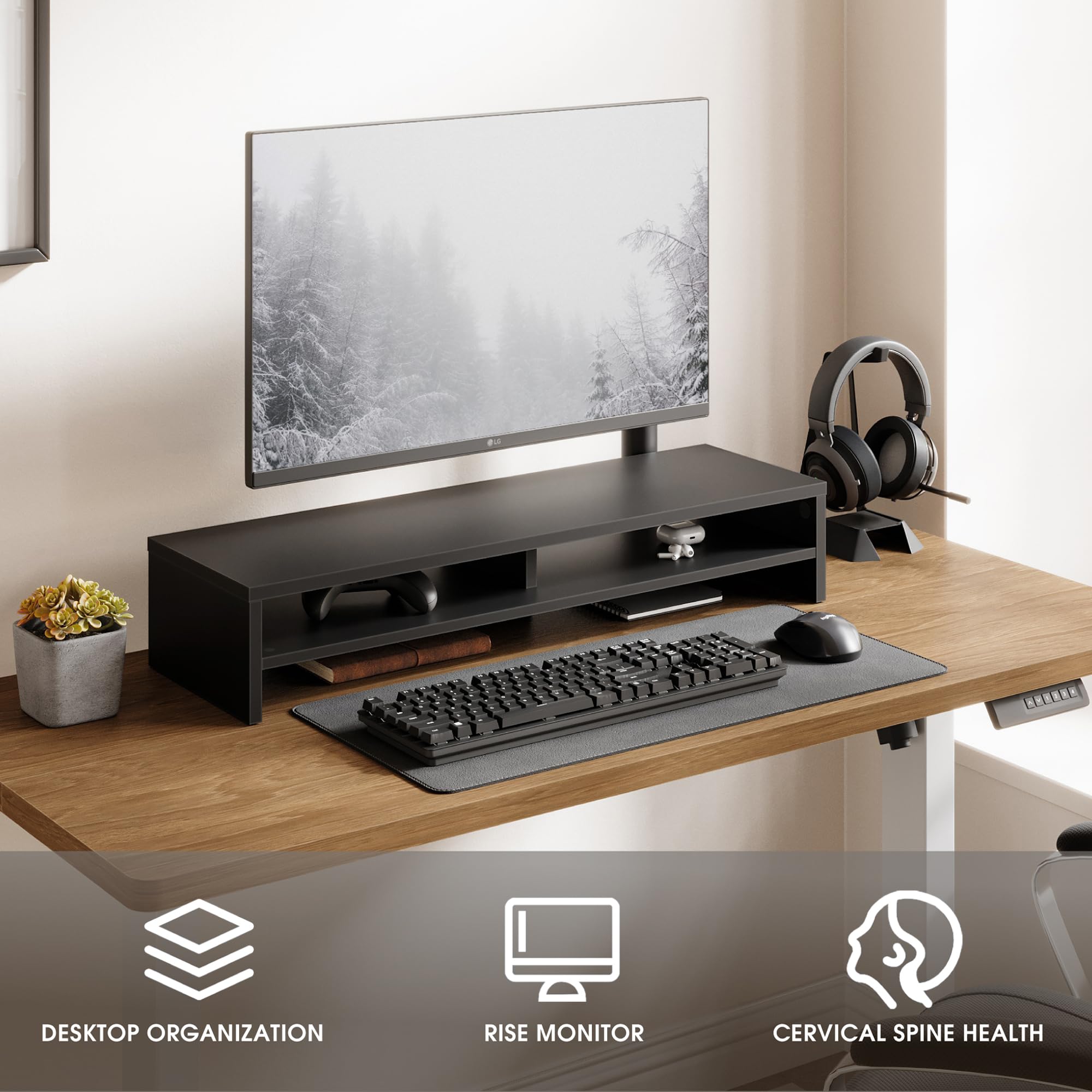Fenge Supporto per Doppio Monitor Supporto per Computer Grande Organizzatore da Scrivania a 2 Livelli per PC/Laptop/Stampante/TV L80 x L23,5 x H14,2cm Capacità di carico 25KG Bianco (Nero)