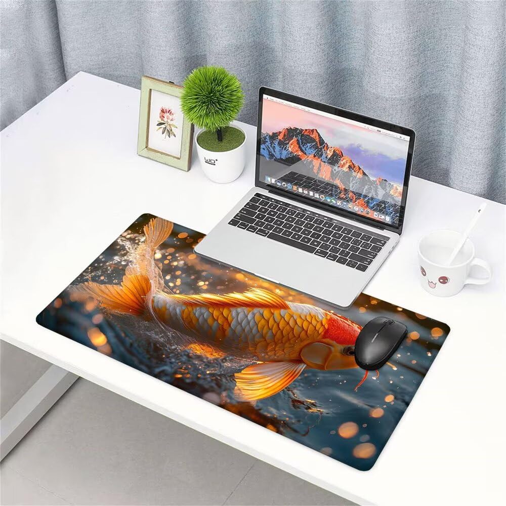 Alfombrilla de Mouse para Juegos, Giallo, XXL, Antideslizante, Impermeable, Diseño de Pescare, Extendido, Grande, 1200x600x3mm, para PC, Laptop, Ufficio, Famiglia d-639