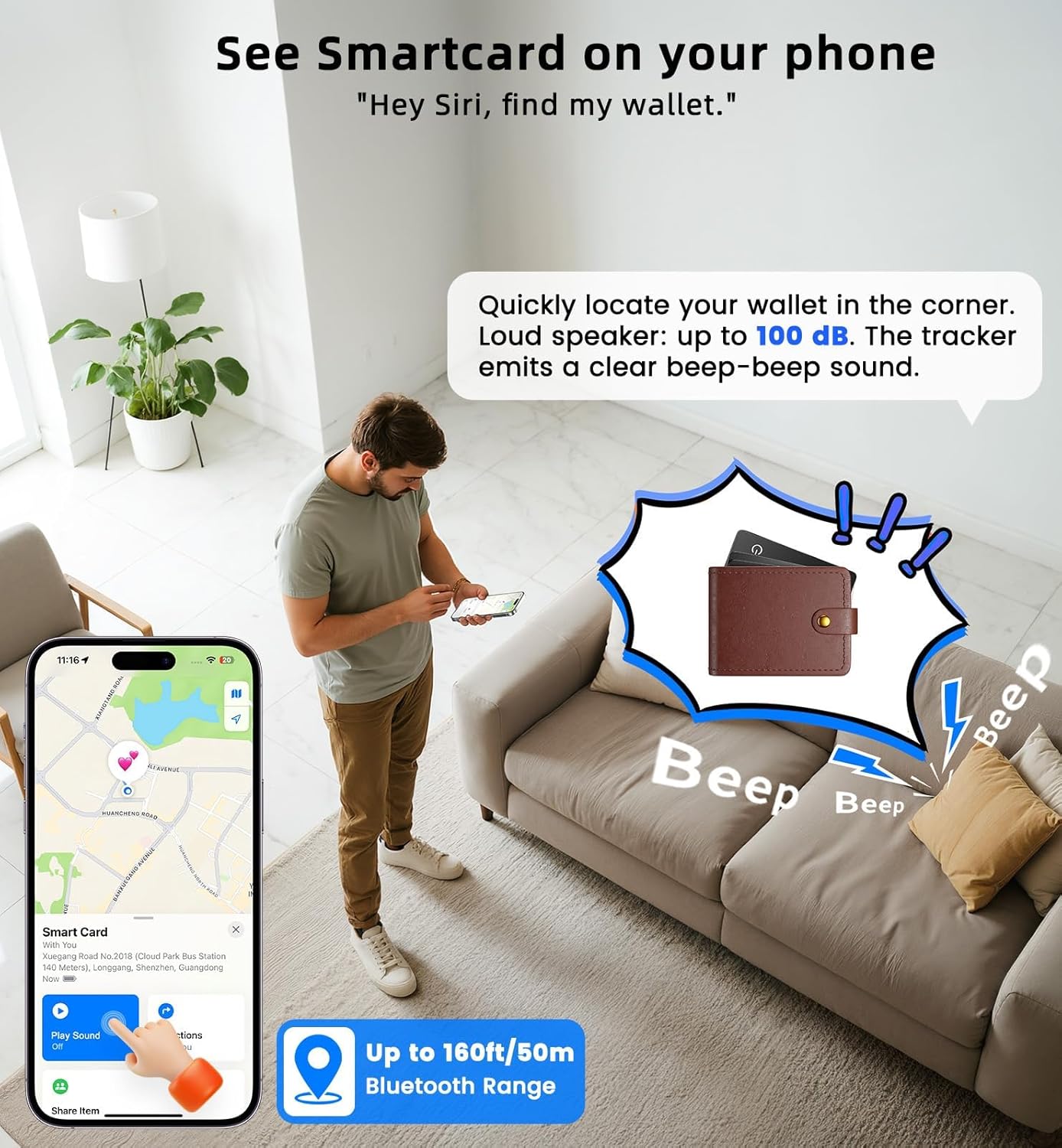 Wallet Tracker Card Air-Tag (iOS Only) Ultra-Thin 0.07in IP68 Waterproof Bluetooth Tracker for Wallets, Passport, Work with Apple Find My, Wireless Charging, Anti-Loss Card Locator iOS Only (2 Pack)