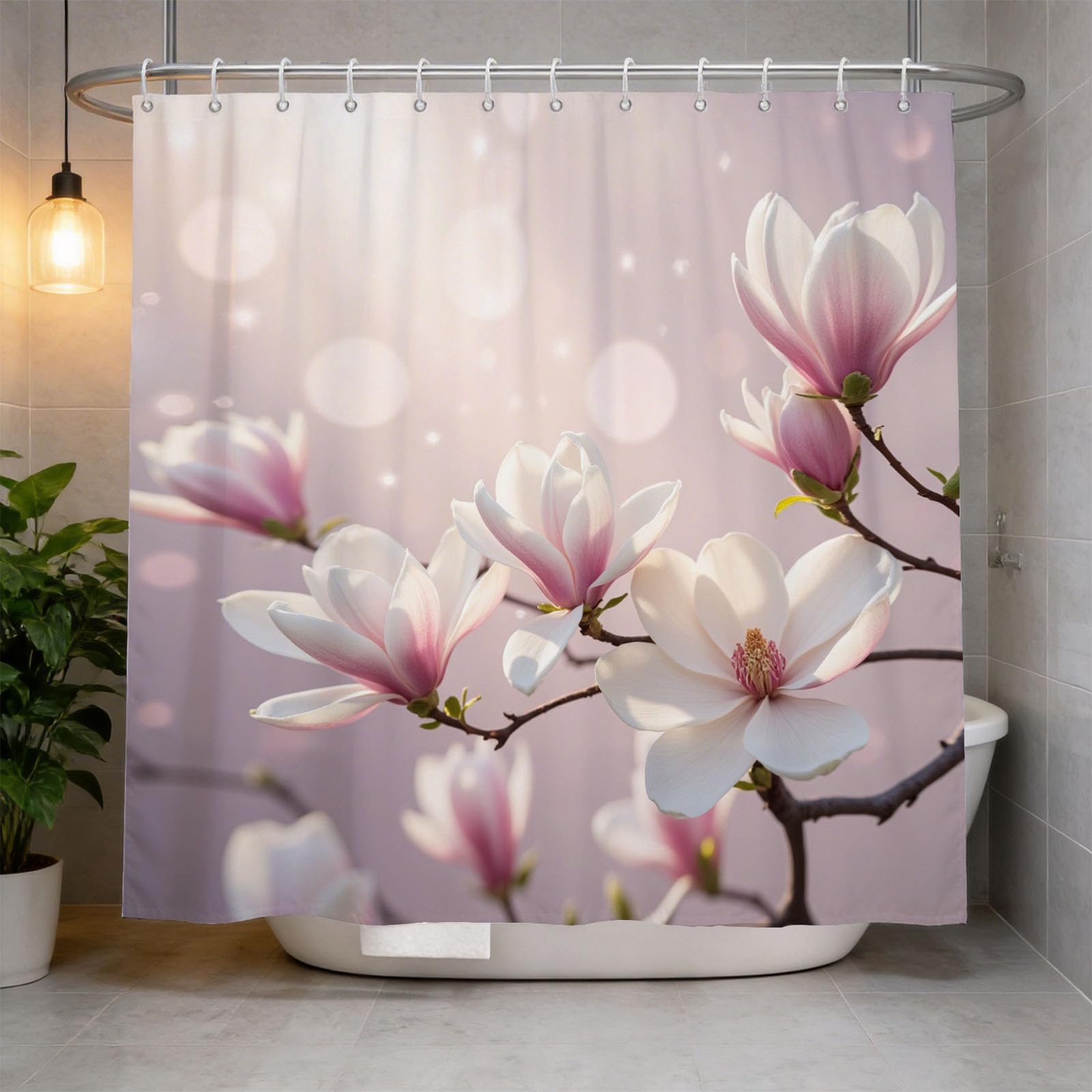 Hongduo 3D Magnolia Shower Curtain for Stalls Bathtubs Floral Flowers Bathroom Decor Shower Curtain Set Polyester Fabric Waterproof 180x180cm/71X71 Inch with Hooks