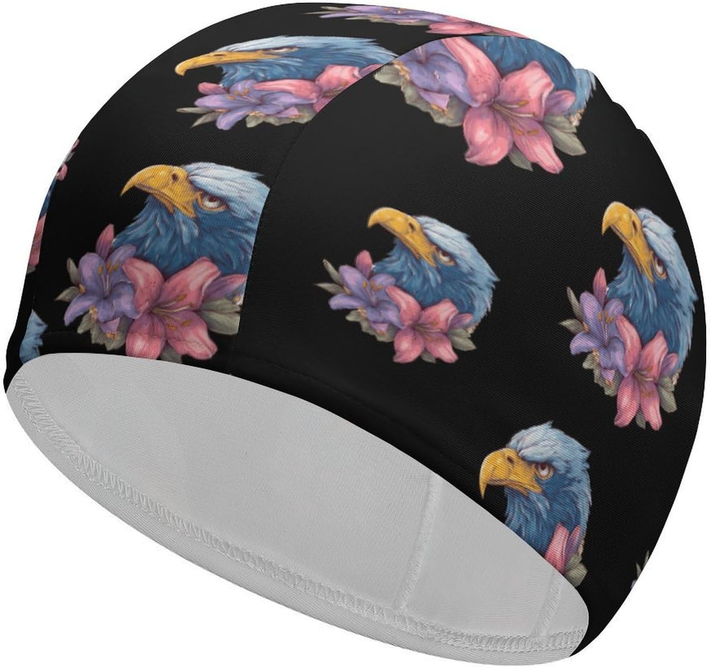 Angry Eagle1 Lily Flower Womens Swim Cap for Men Adult Swimming Hat Curly Short Medium Long Hair