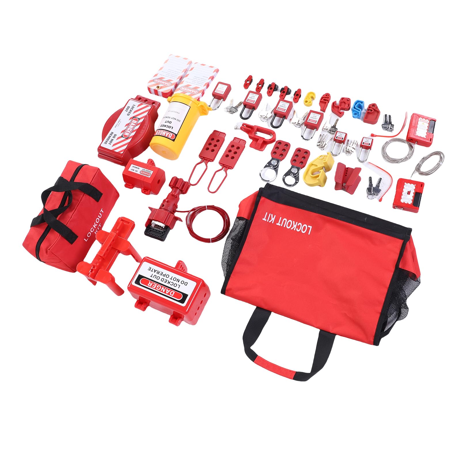 Kit de Etiquetado de Bloqueo Seguridad Eléctrica LOTO con 3 Cerrojos de Bloqueo Cerraduras de Disyuntor, Candados Termoplásticos No Conductores para Industrial Mecánico