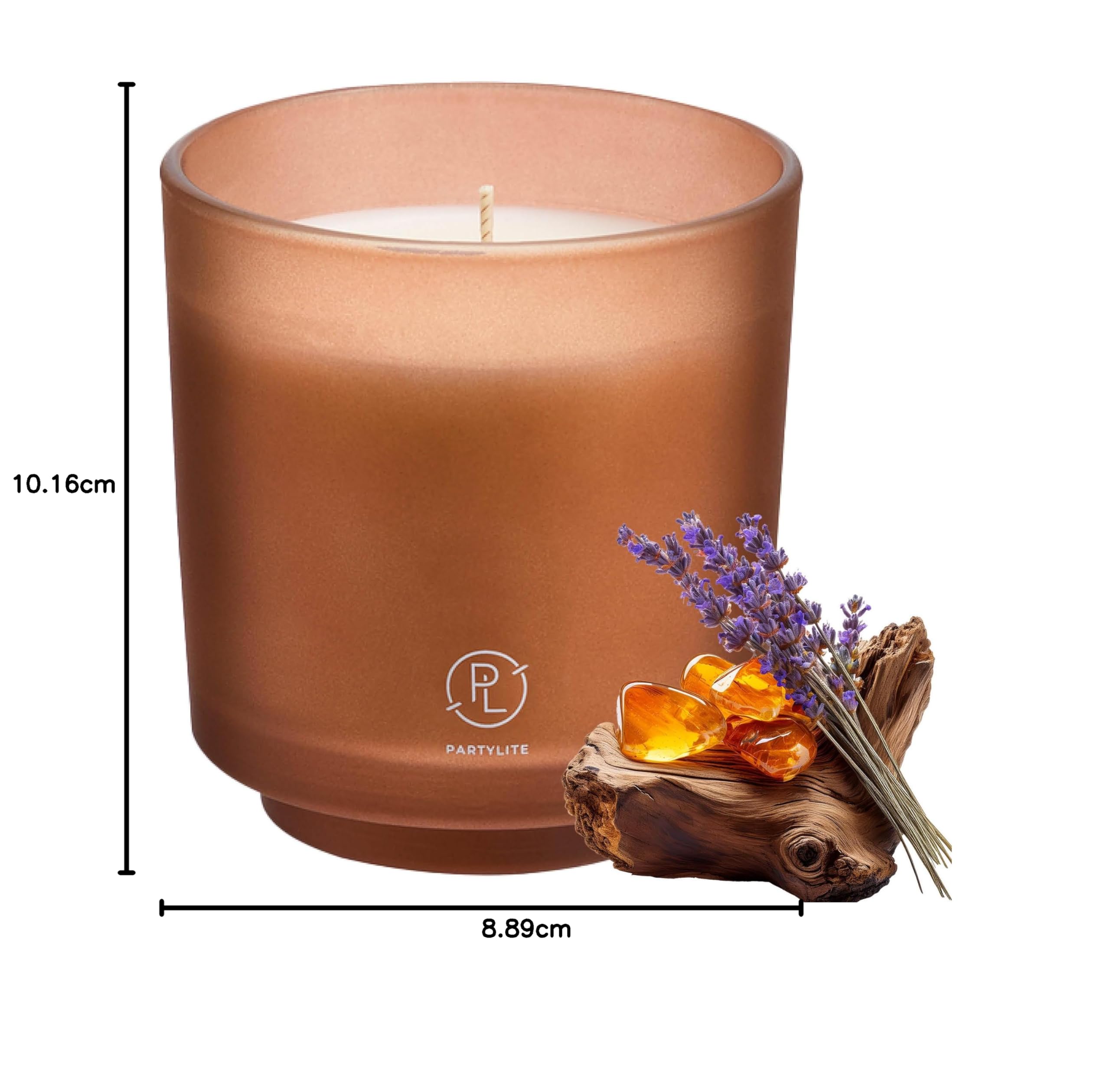 PartyLite Bougie parfumée rechargeable en pot, ambre et patchouli fumé avec parfum de lavande, aromathérapie à mèche unique avec 45 à 50 heures de combustion, idéale pour la décoration de la maison,
