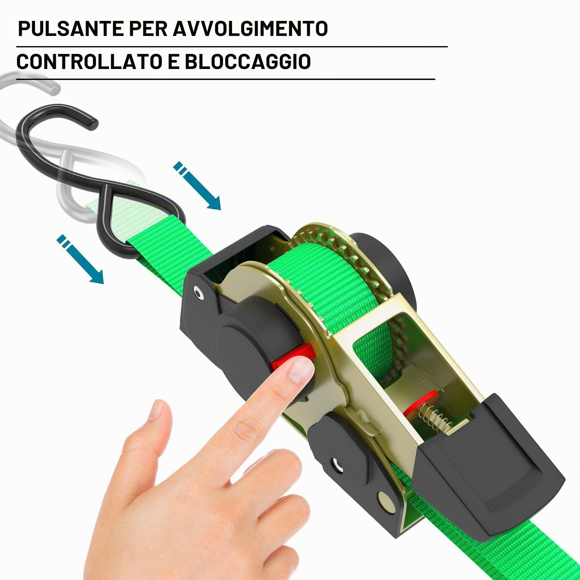 Cinghia di ancoraggio a cricchetto set 4 cinghie di fissaggio 3 m x 25mm 320 daN