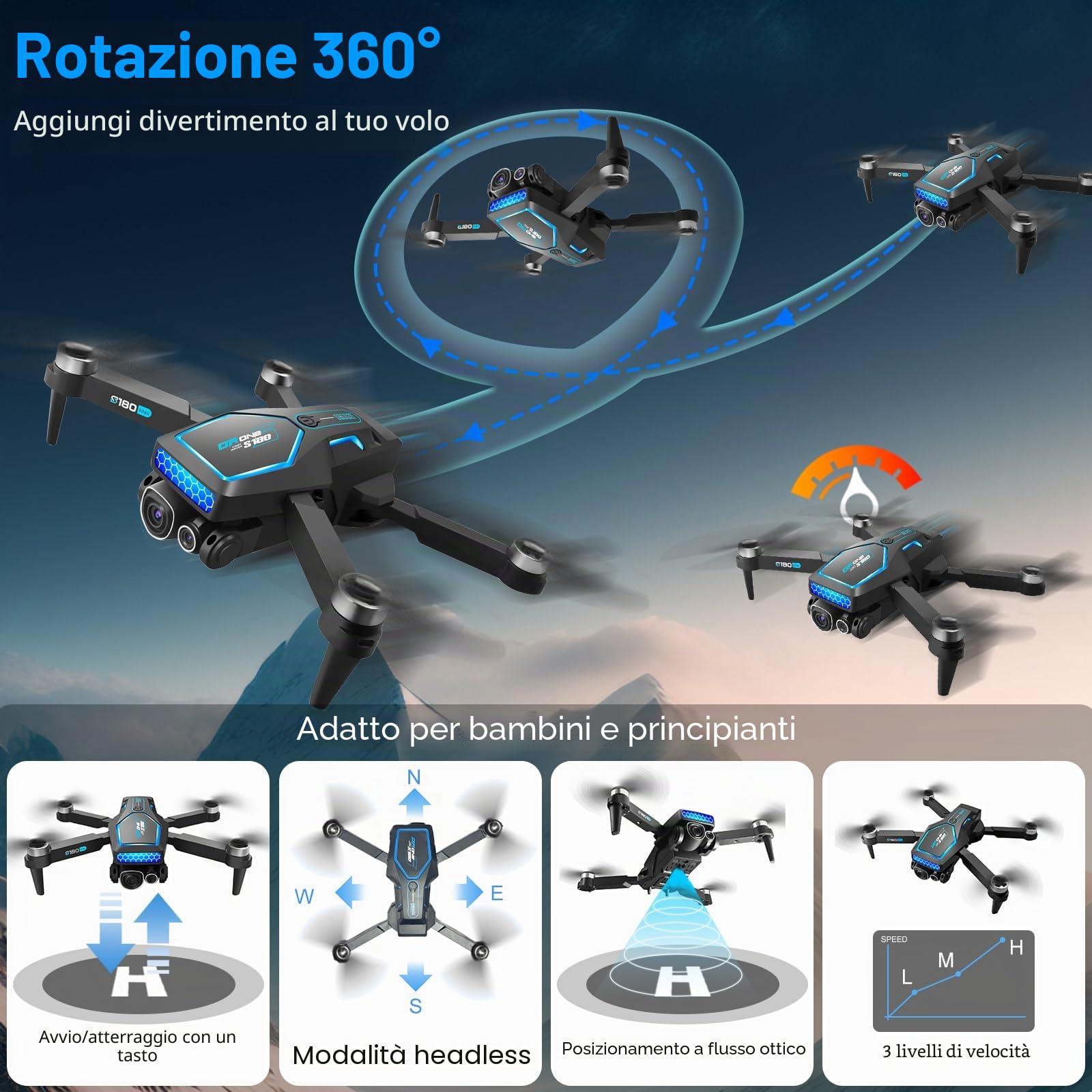 OBEST Drone con Telecamera 4K,Drone Professionale con Telecamera Elettrica Regolabile,Seguire In Modo Intelligente,Droni RC Wifi FPV Trasmissione Quadcopter per Principianti