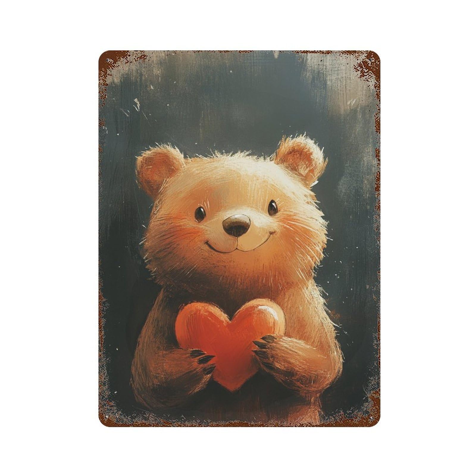Teddy Bear Holding Heart Aged Metal Wall Plaque 15.7"x11.8", for Pub, Kitchen And Man Cave Decor, Decorative Metal Wall Art