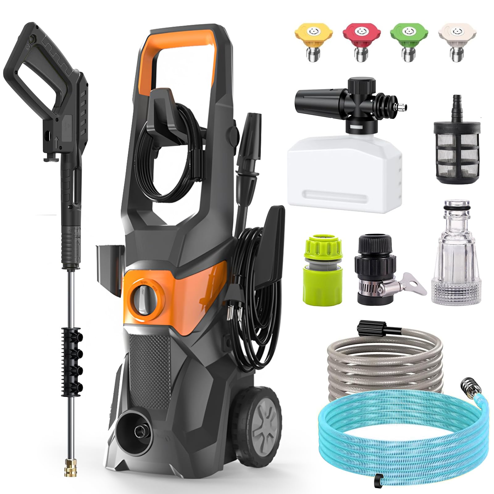 Hidrolimpiadora, presión: máx. 200 Bar, Caudal máx: 540 l/h Consumo 3000W | Automóviles Y Superficies Externas, pistola y manguera de alta presión, boquilla turbo, lanza pulverizadora