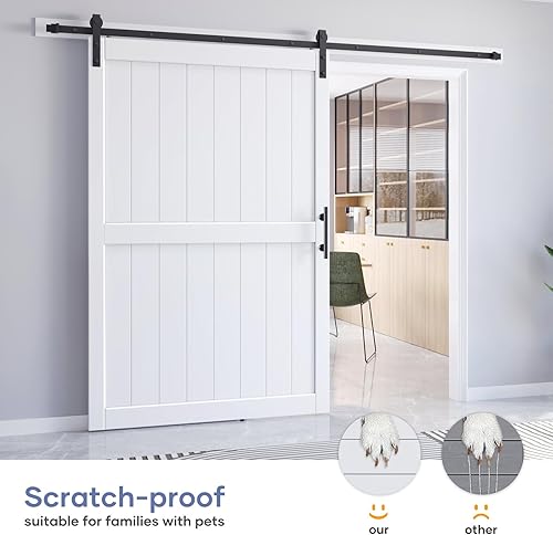 Miniatura 2 de Losa blanca para puerta corrediza de granero de 54 x 84 pulgadas y kit de herramientas de 9 pies incluido, panel de madera MDF cubierto con