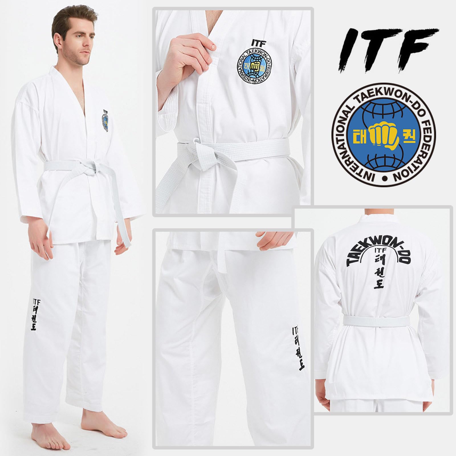 CHUIKUAJ Kimono Bambini Judo GI, ITF Kimono da Karate con Ricamo,in Misto Cotone e Poliestere, Uniforme Professionale per Allenamento e Competizioni - con Cintura,WhiteK-120