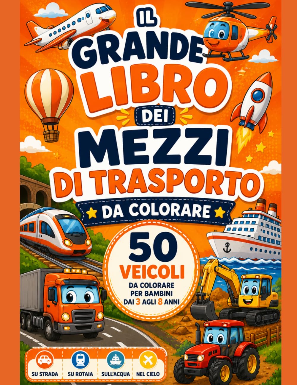 Il Grande Libro dei Mezzi di Trasporto da Colorare: 50 veicoli da colorare per bambini dai 3 agli 8 anni (Simpatici libri da colorare per bambini)