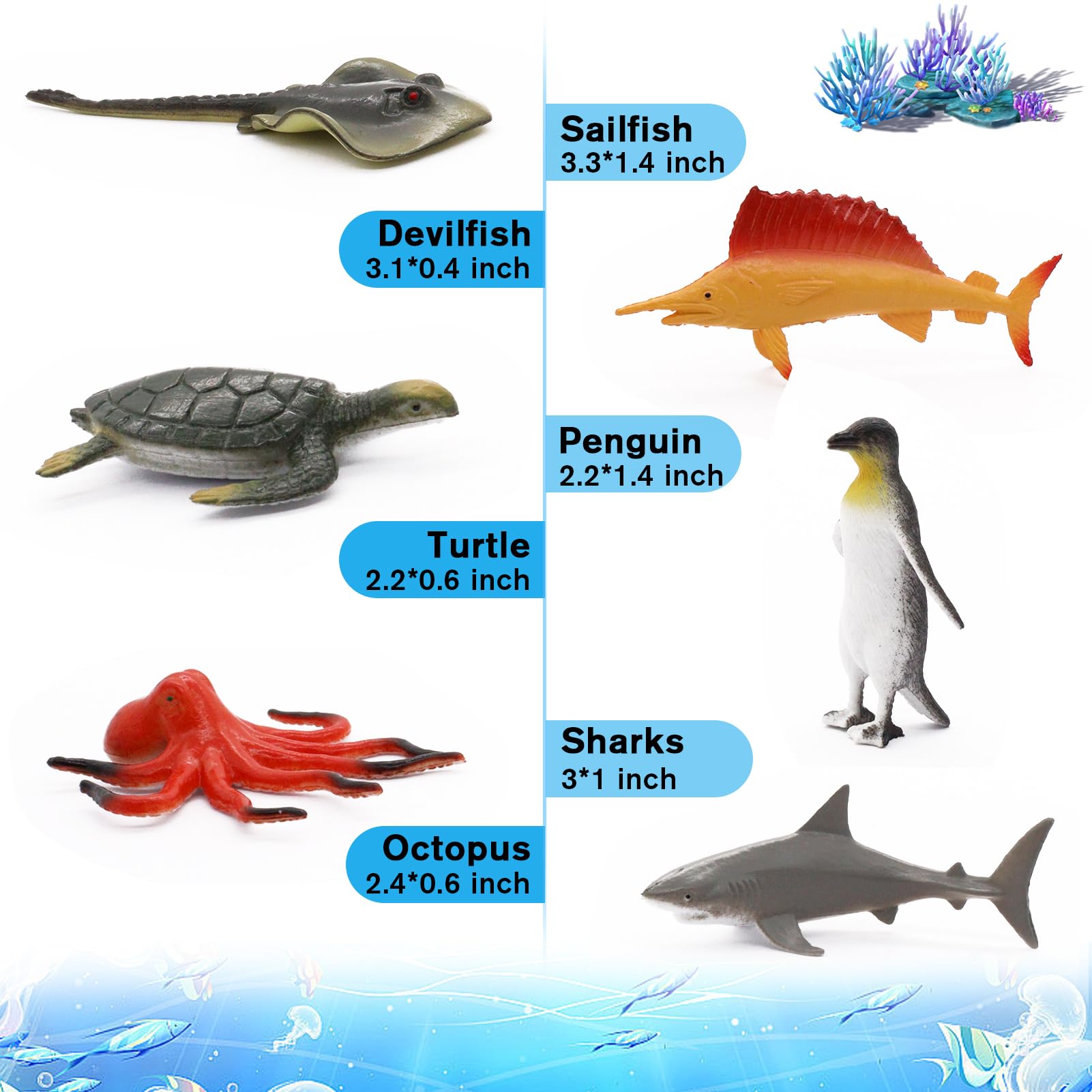 Fun Gift 12 pcs Sea Animal Figures Ocean Toy for Kids-Educational Learning Playset,Realistic Toy Set Include Great White Shark - Image 3