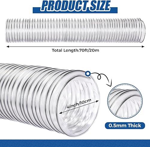 Miniatura 2 de Therwen Manguera flexible de recolección de polvo de PVC de 4 x 70 pies, residuos de polvo resistente, manguera de vacío transparente resistente a