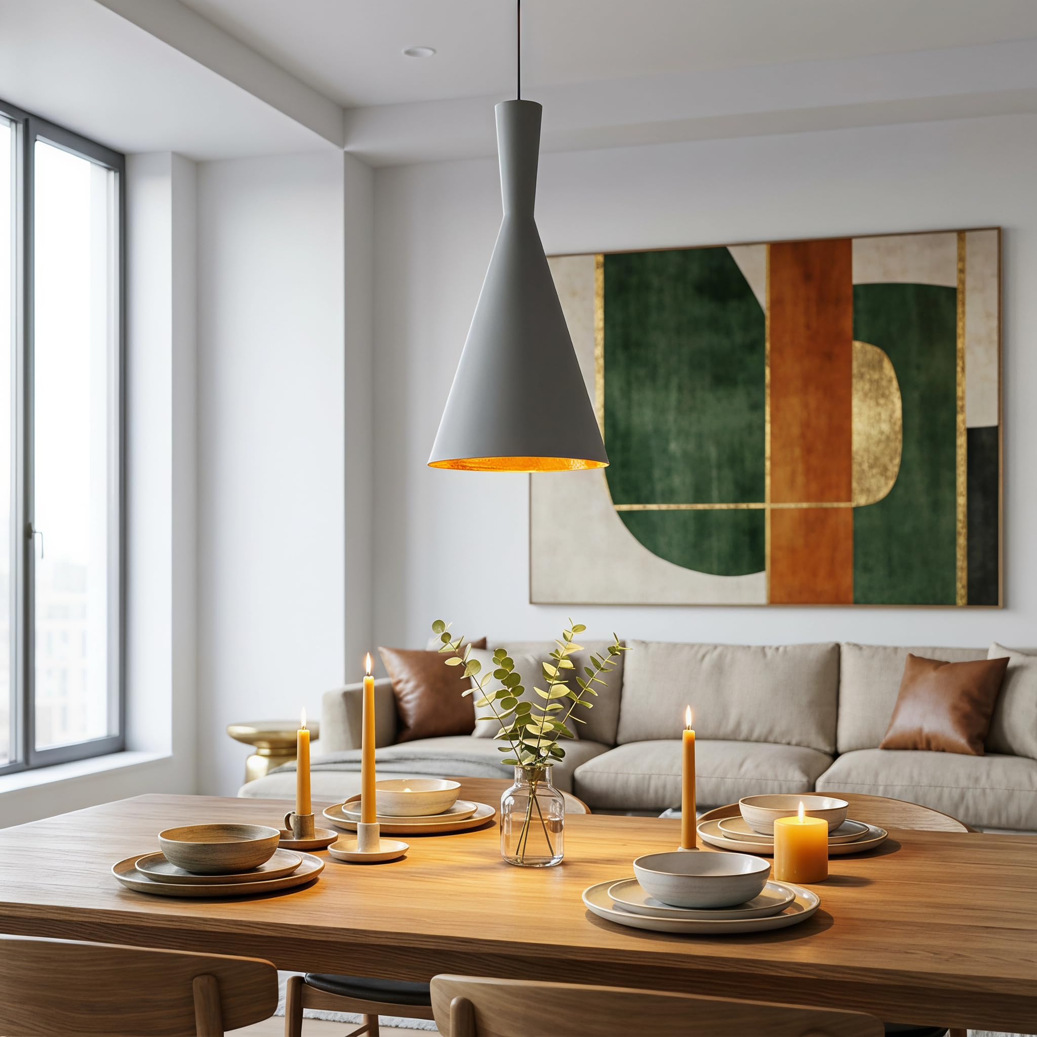 BARCELONA LED Solvang Pendelleuchte Grau E27 | Mattes Aluminium, goldener Innenreflektor, höhenverstellbares 130 cm Kabel, skandinavischer Stil für Wohn- und Geschäftsräume