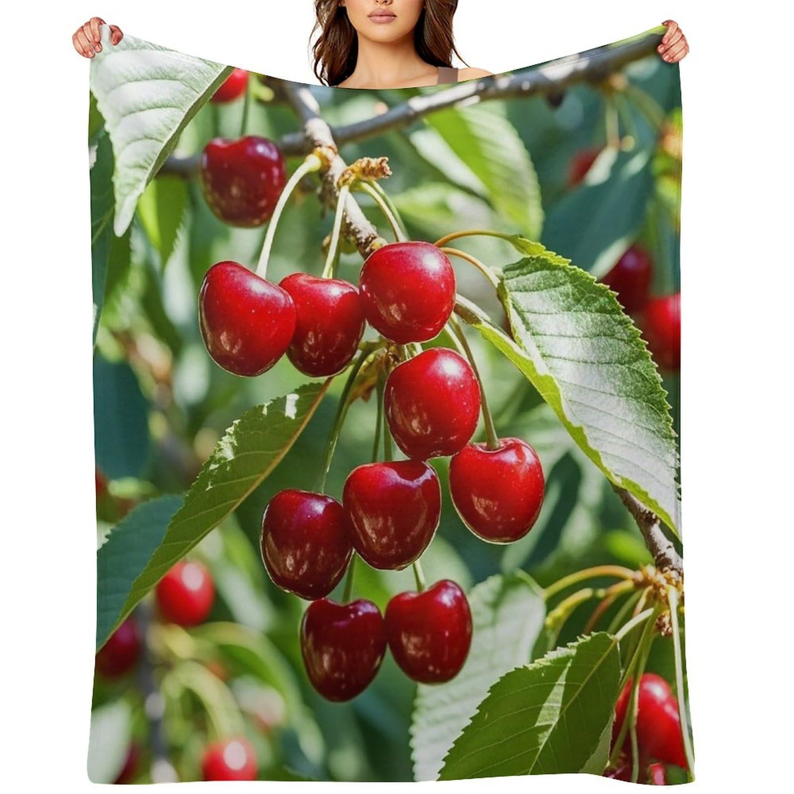 Flannel Cherry Throw Blanket for Couch Super Soft Fuzzy Cozy Flannel Blankets No Shed No Pilling FAnti-Static Winter Bed Blanket Decorative and Giftable Blankets