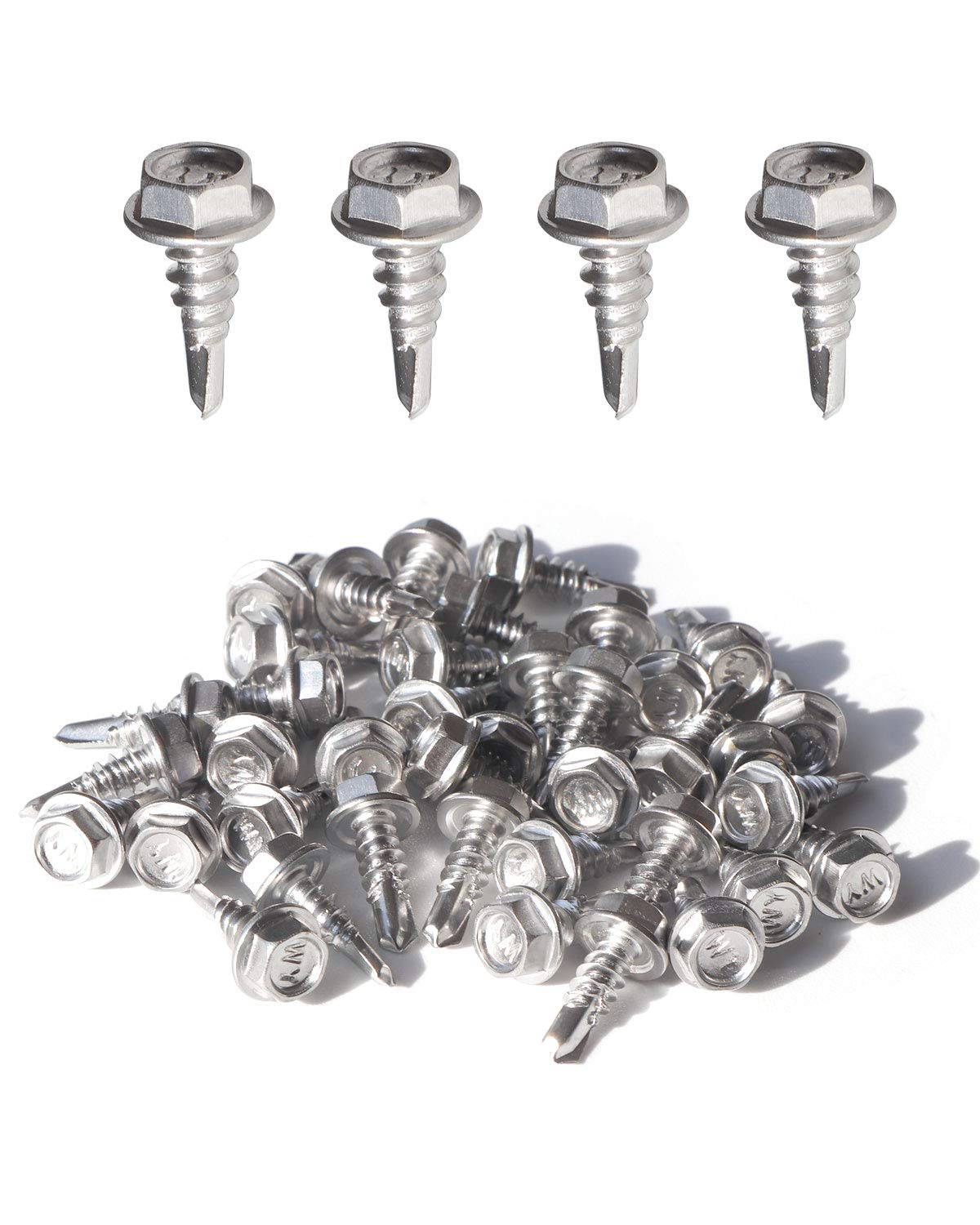 IMScrews 100pcs #8 x 1/2" Stainless Hex Washer Head Self Drilling Screws, 410 Stainless Steel Full Thread Sheet Metal Tek Screws