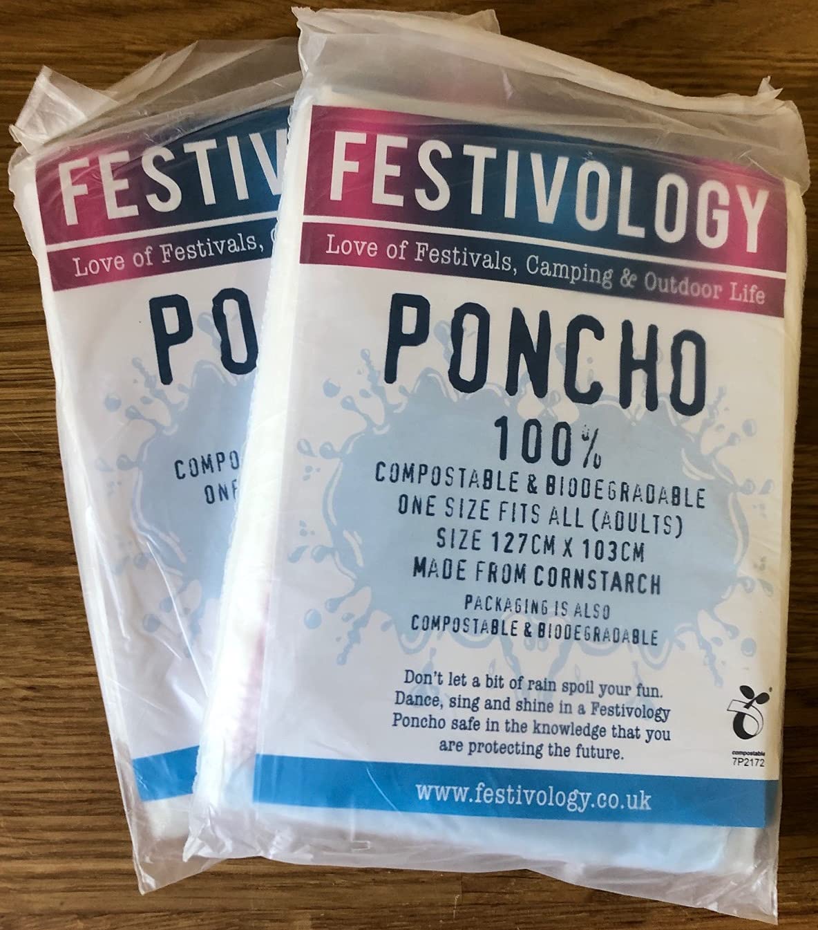 Festivology Biodegradable Rain Poncho Pack of 2