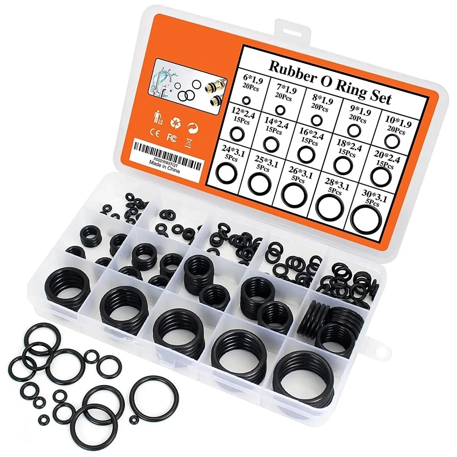 200 Stück/1200 Stück Gummi-O-Ring-Sortiment, Nitril-Silikonkautschuk-Dichtungsring, wasserdichter O-Ring, NBR-Reparatursatz(1200pcs)