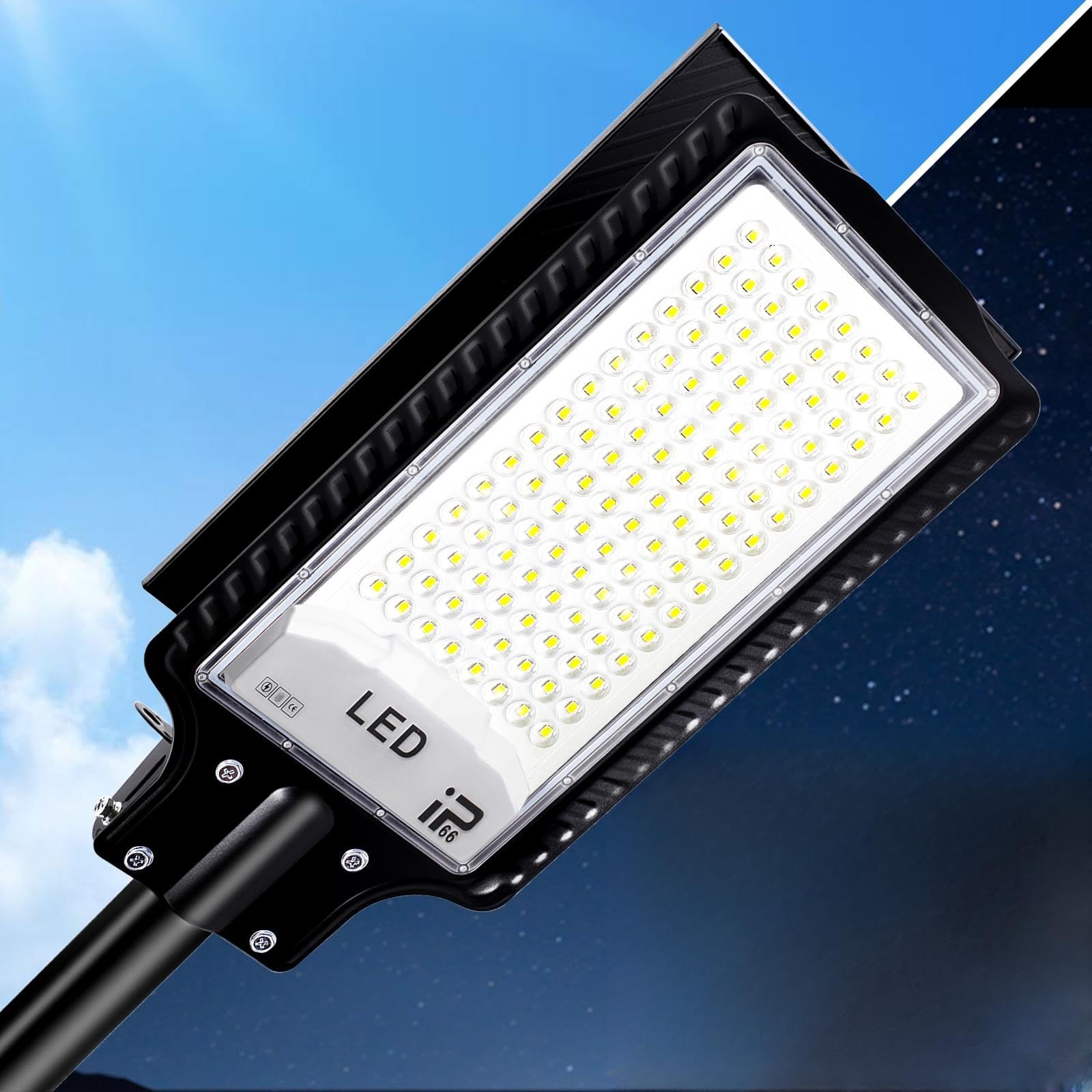 Eleganted Solar Street Lights Outdoor Waterproof, Dusk to Dawn 6500K LED Solar Flood Lights, 20000LM Security Lights with Remote for Parking Lot, Driveway, Yard