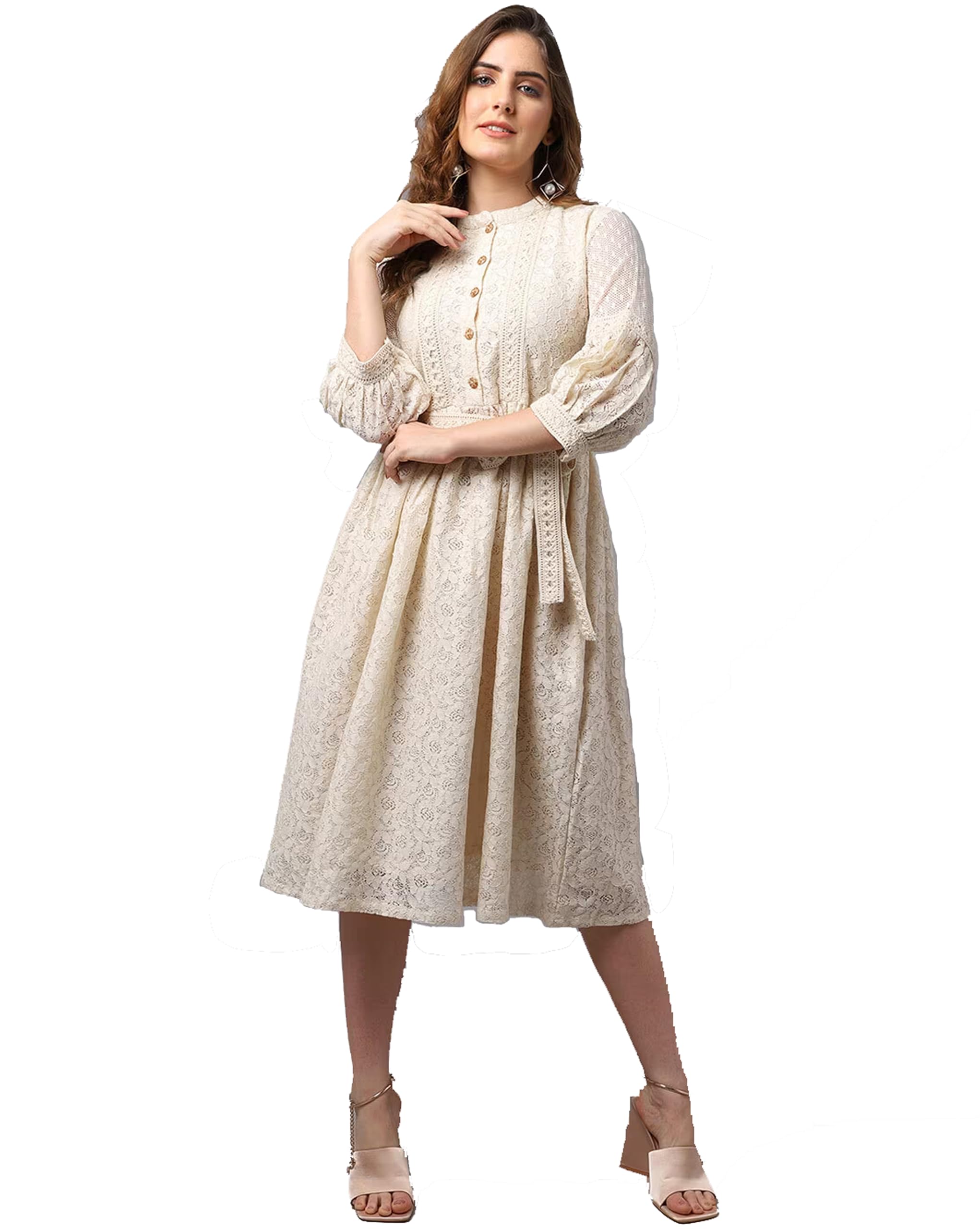 Womens 2023 Winter Summer Dress Floral Print Fit Dress Waist Tie-Up A Line Dress