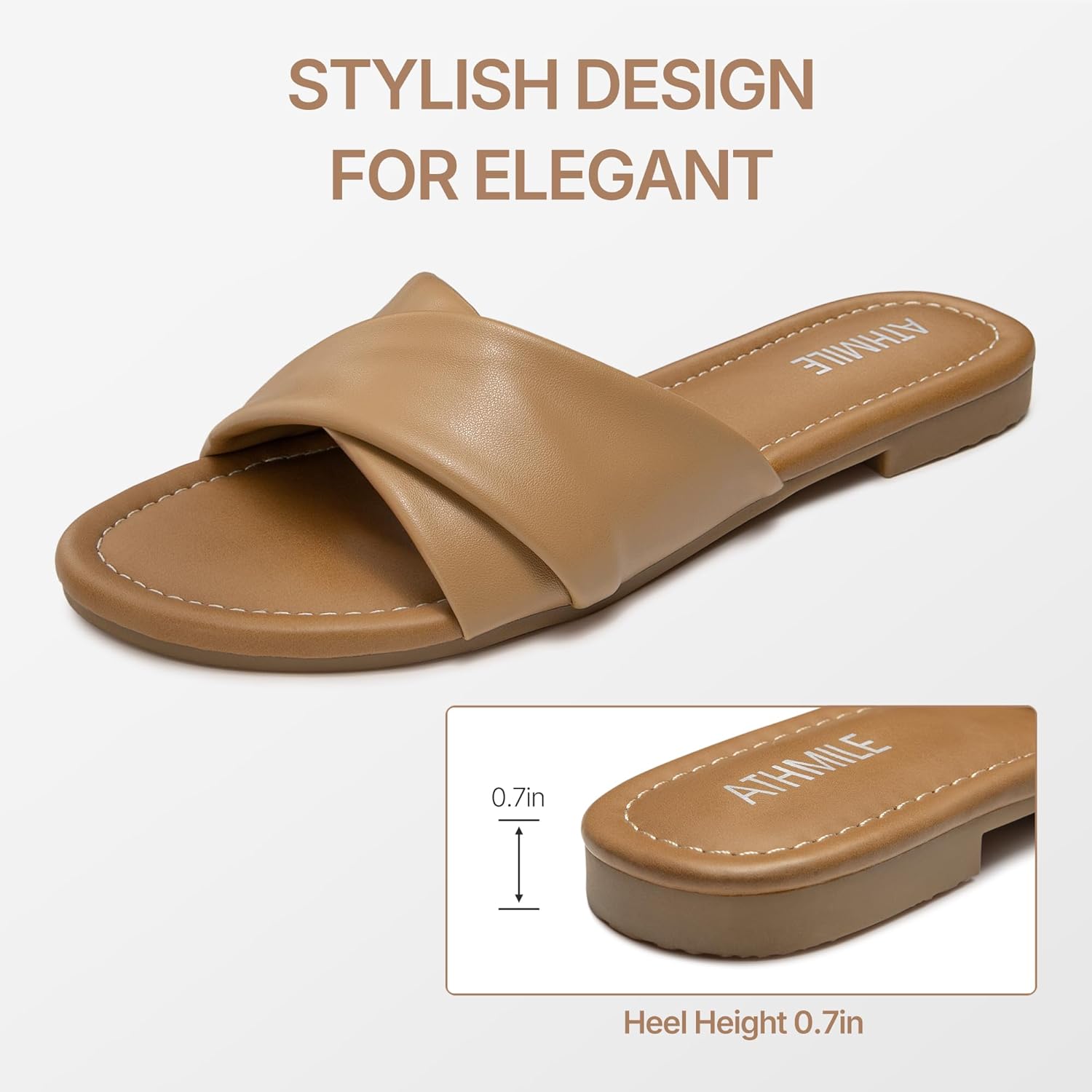 ATHMILE Sandals for Women 2026 Dressy Summer Flat Comfortable Fashion Beach Cute Ladies Slides Leather Casual Dress Women's Sandals Size 6-11 - Image 6