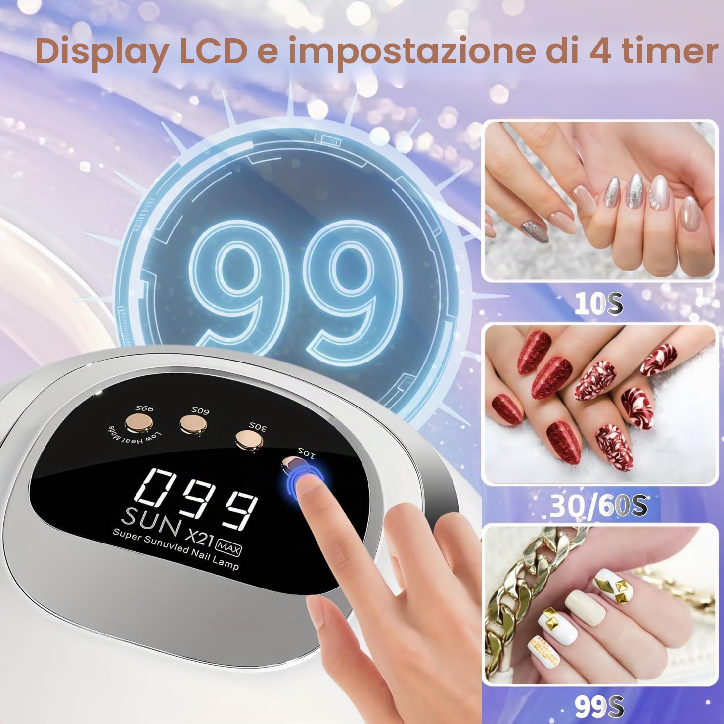 Lampada UV per unghie in gel professionale 320W lampada UV per nail art con 72 LED, sensore auto, 4 timer