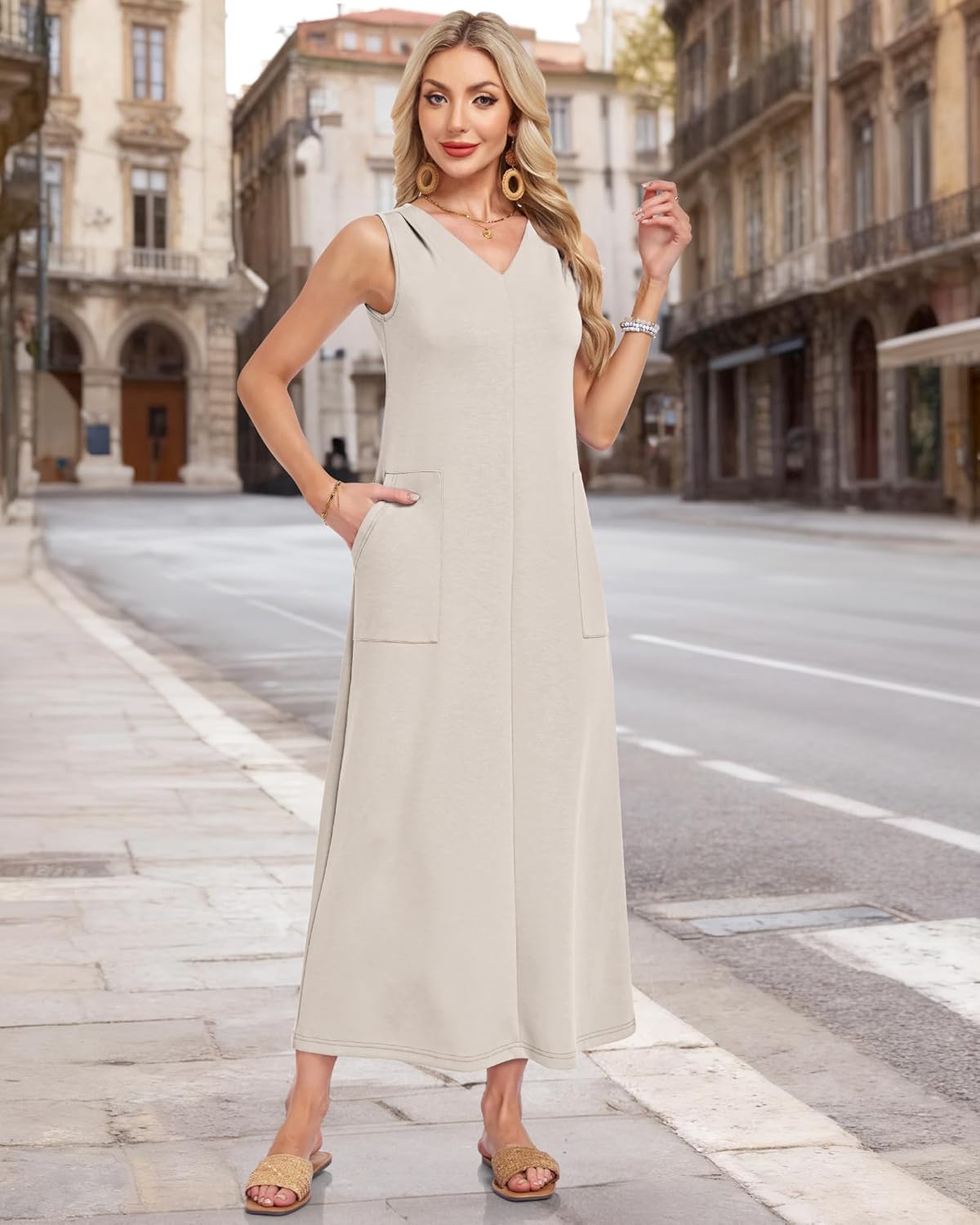 MISFAY Women Summer Maxi Dress 2026 Sundress Wrinkle-Free Casual Beach Long Dress Sleeveless Vacation Maxi Dress with Pockets - Image 3