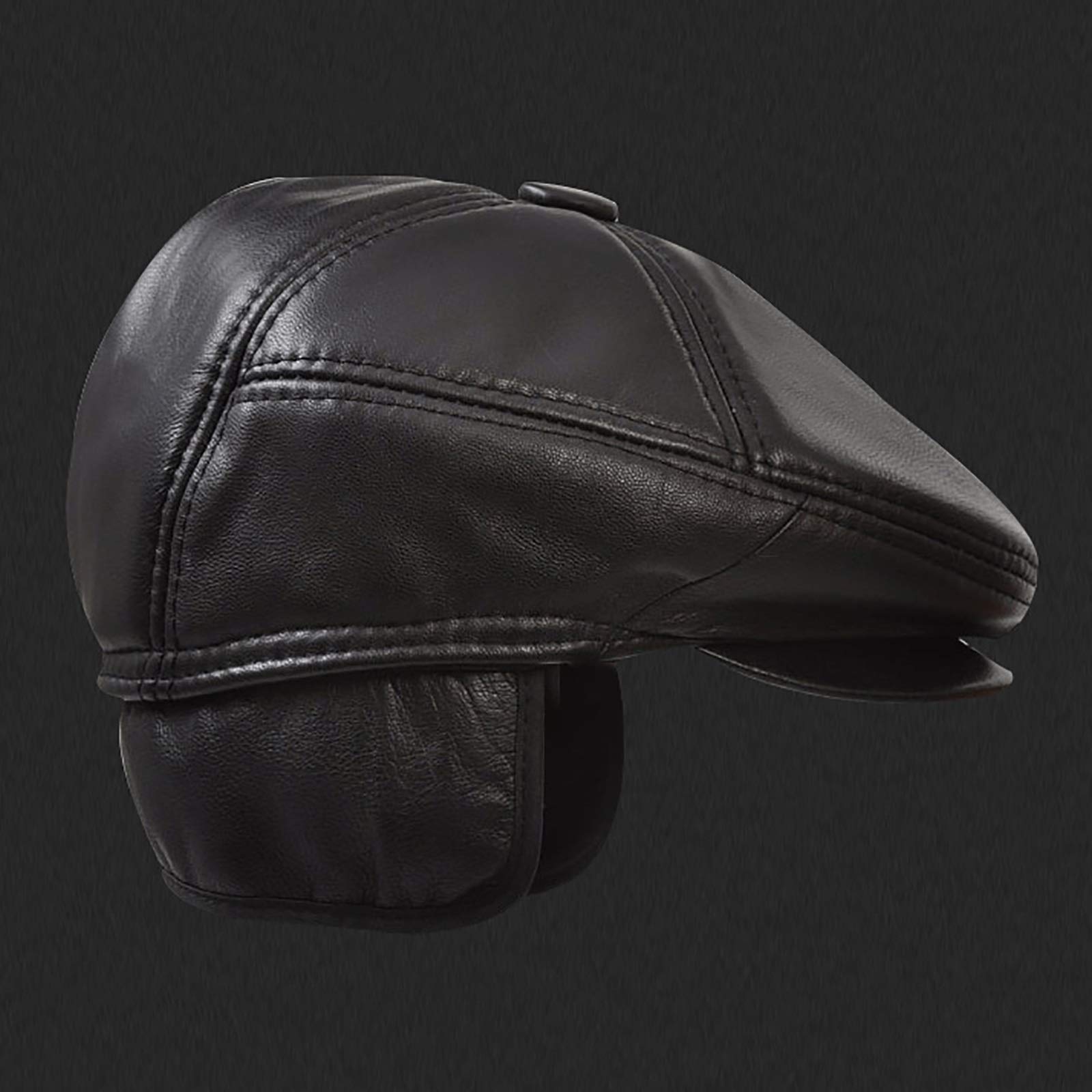Beanie męska czapka skórzana, zimowa ośmiokątna czapka retro, czapka beretowa, męski płaski kapelusz