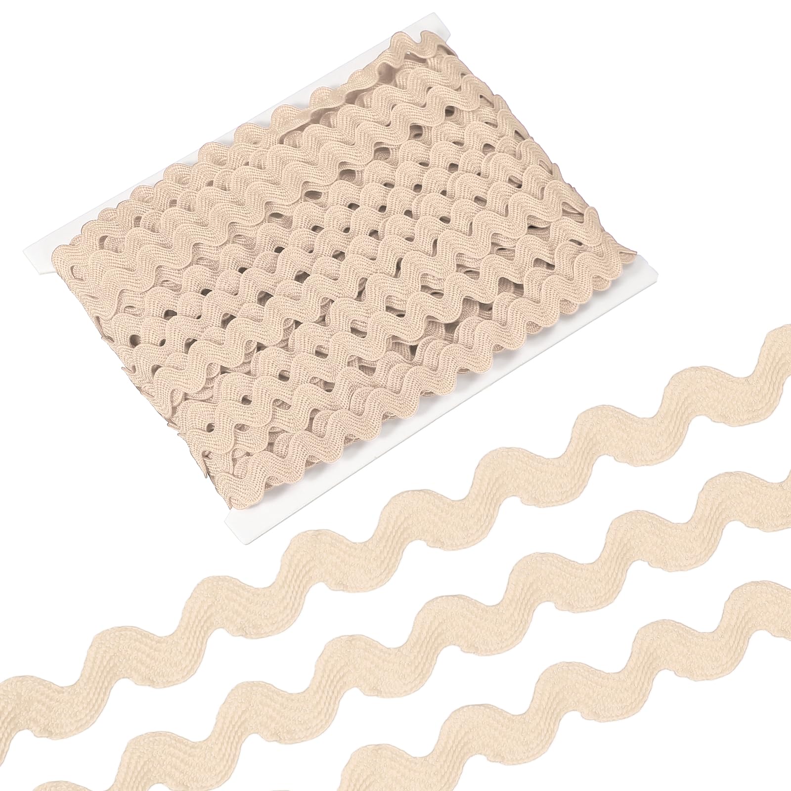 sourcing map 13 Yard Rick Rack Trim Ribbon, 5mm Wave Sewing Bending Fringe Trim Wave Ribbon Trim for Sewing DIY Clothes Wrapping Wedding Party Decoration, Light Khaki